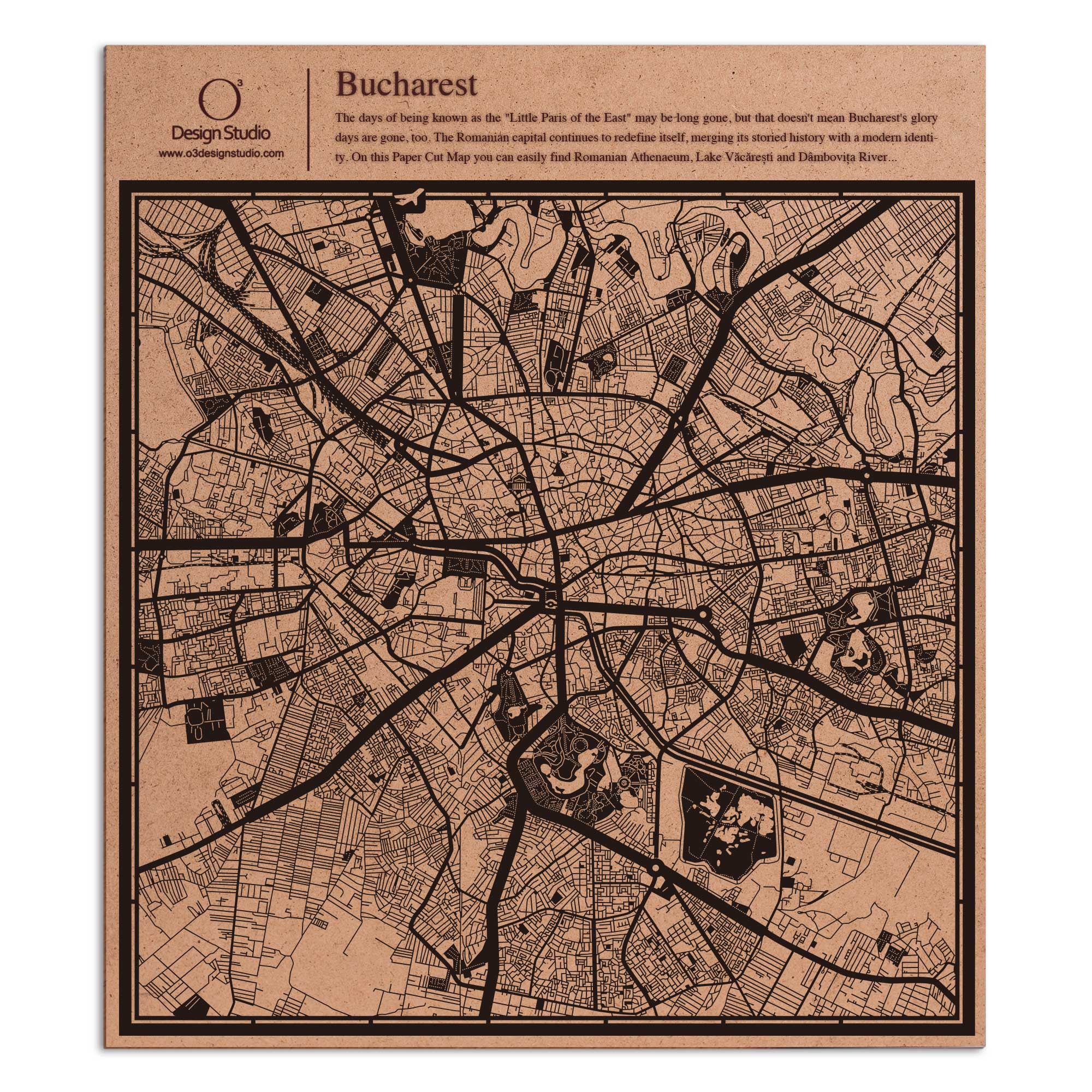 o3designstudio paper cut map Bucharest Black map art MU3038B