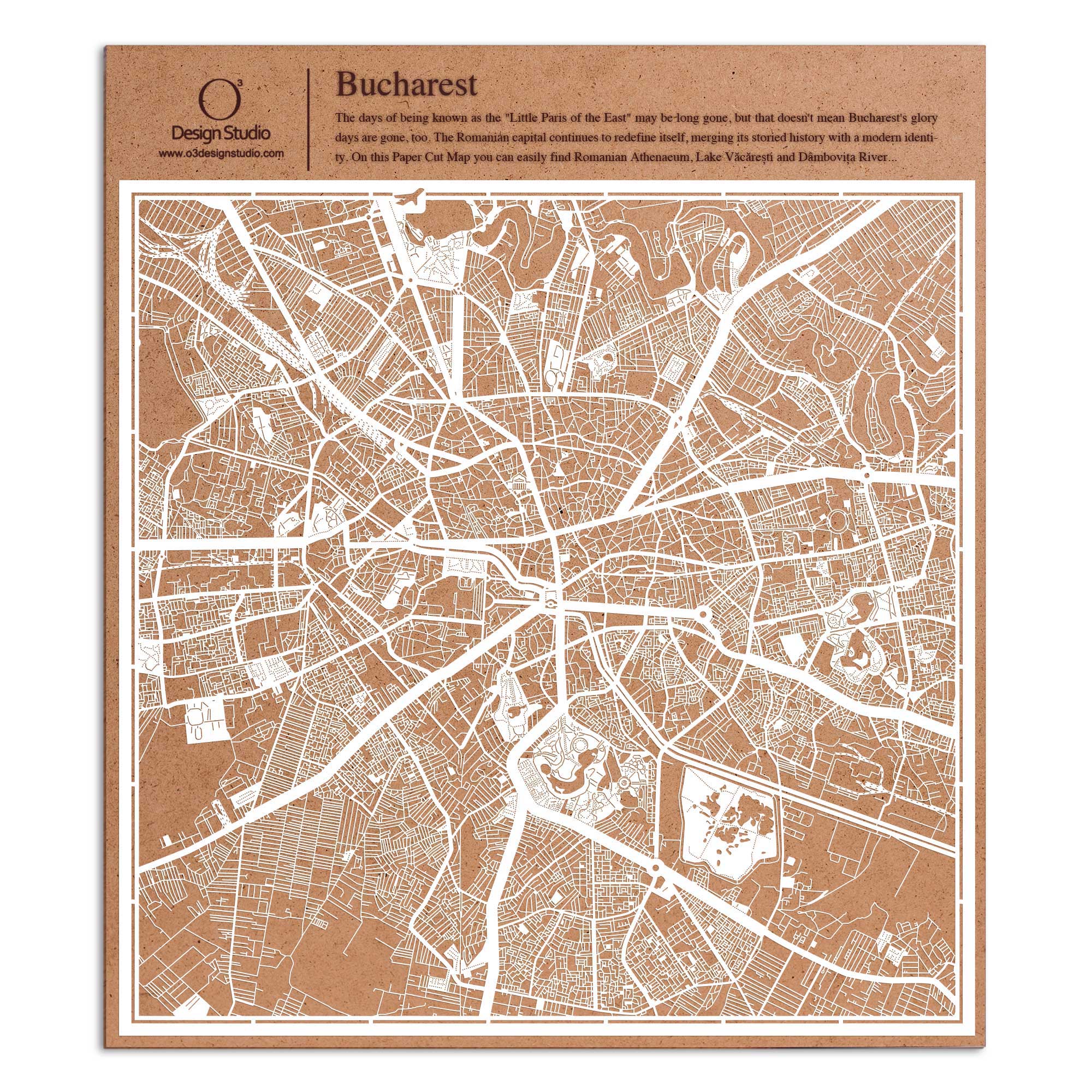o3designstudio paper cut map Bucharest White map art MU3038W