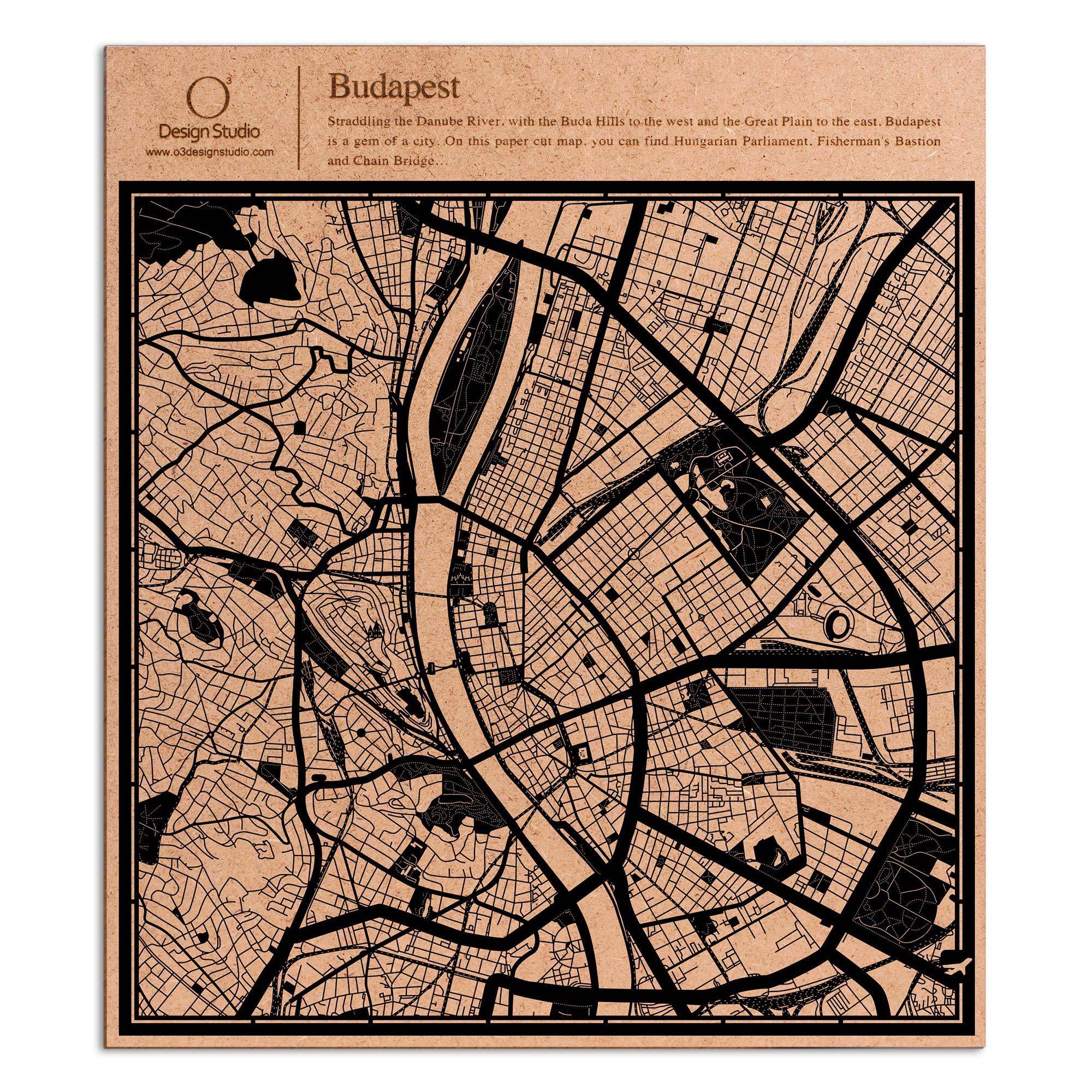 o3designstudio paper cut map Budapest Black map art MU3016B