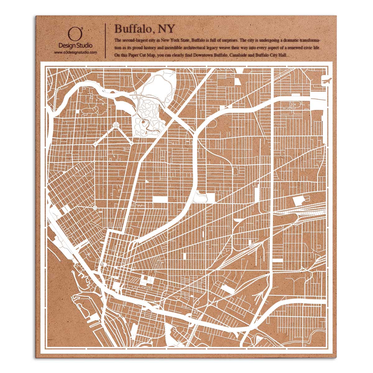 o3designstudio paper cut map Buffalo NY White map art MU2038W