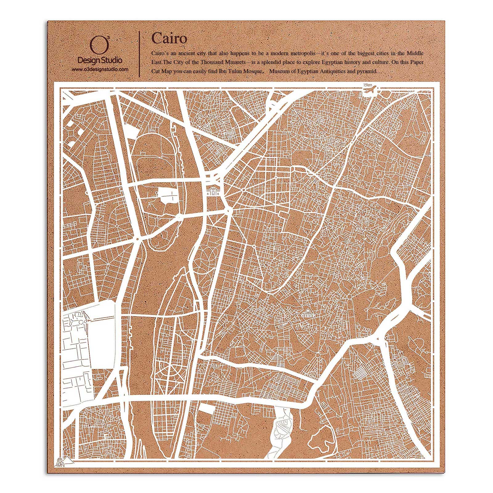 o3designstudio paper cut map Cairo White map art MU4005W
