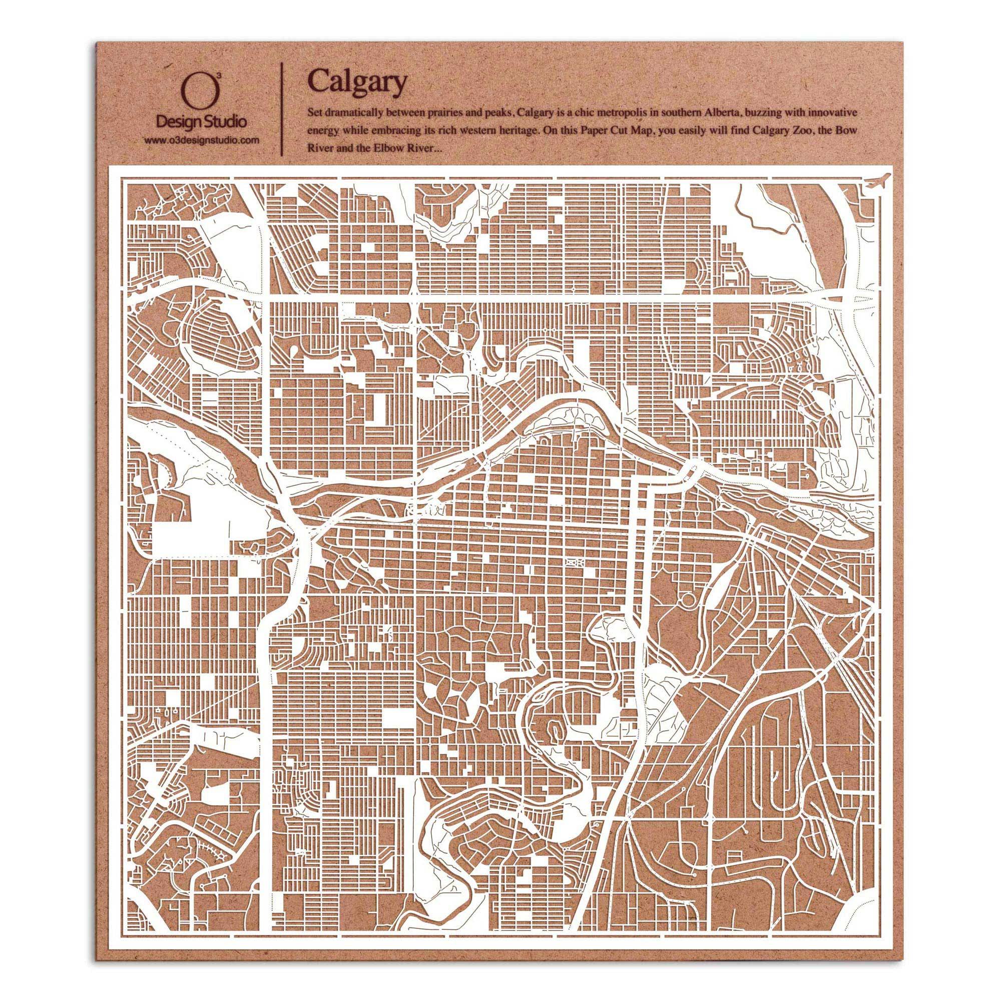 o3designstudio paper cut map Calgary White map art MU2205W