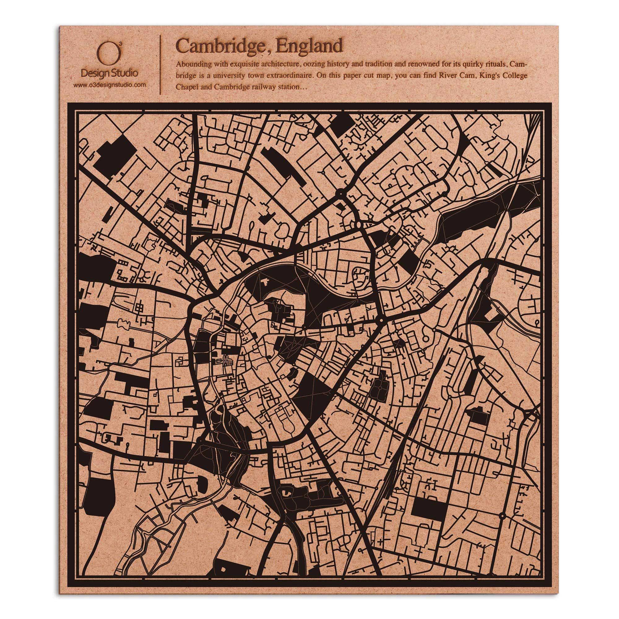 o3designstudio paper cut map Cambridge Black map art MU3024B
