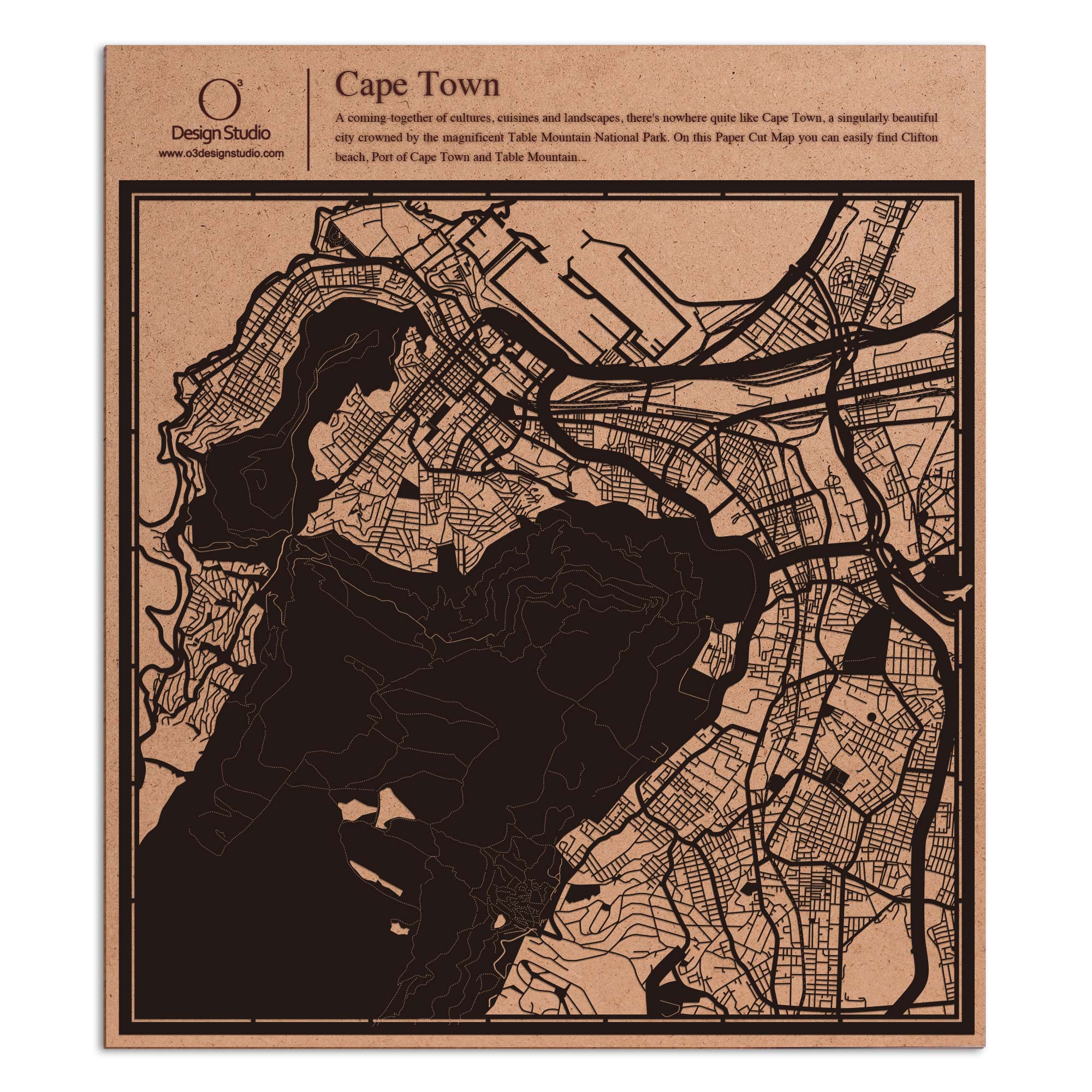 o3designstudio paper cut map Cape Town Black map art MU4001B