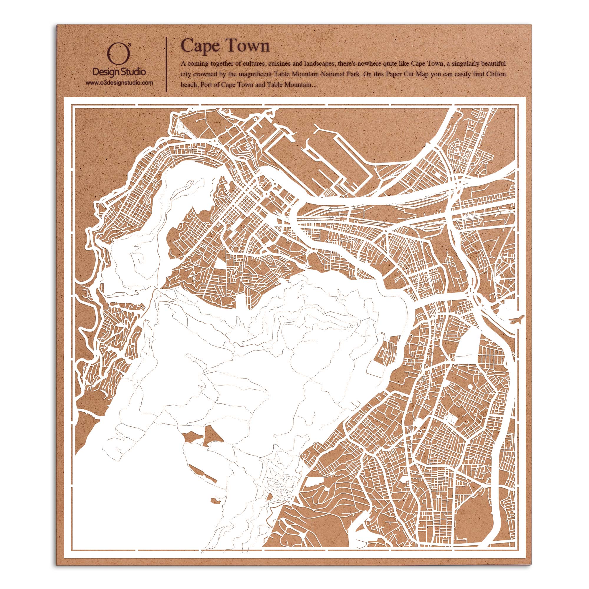 o3designstudio paper cut map Cape Town White map art MU4001W