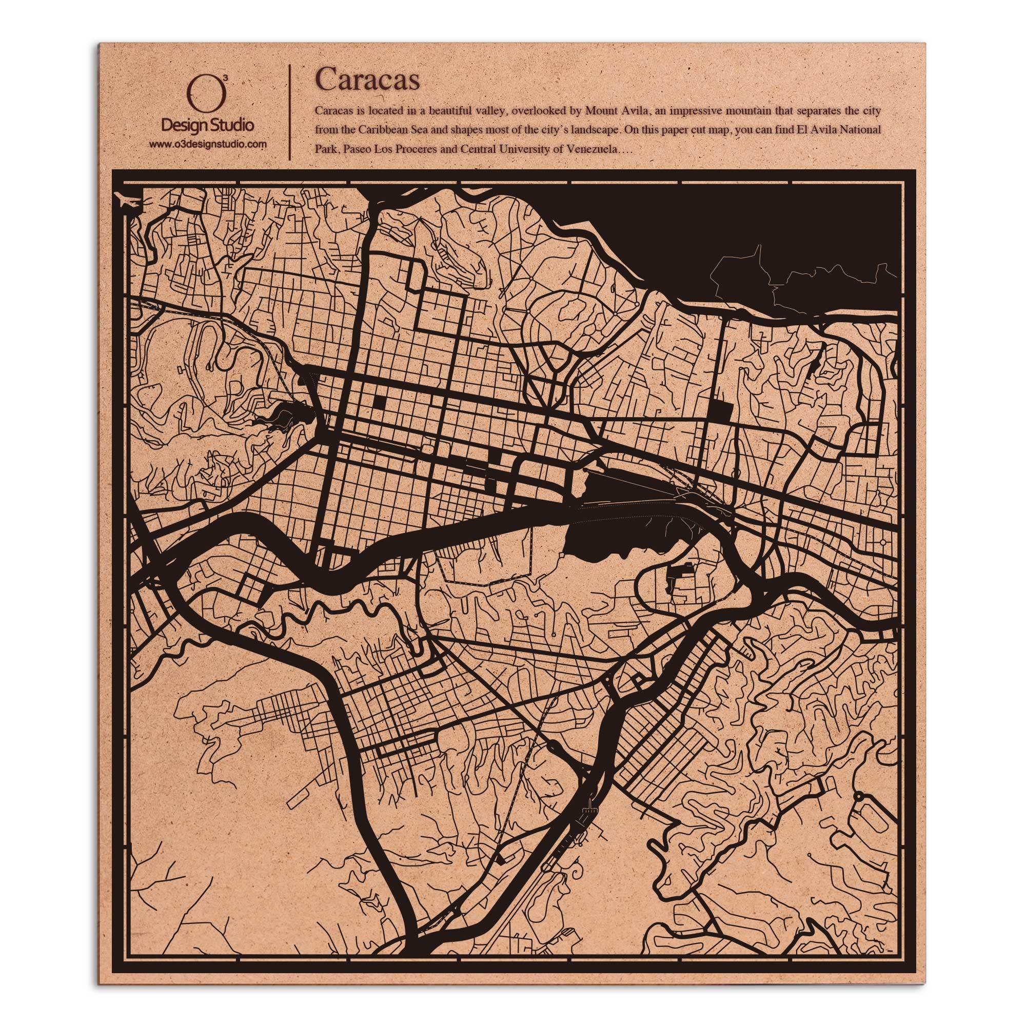 o3designstudio paper cut map Caracas Black map art MU2304B
