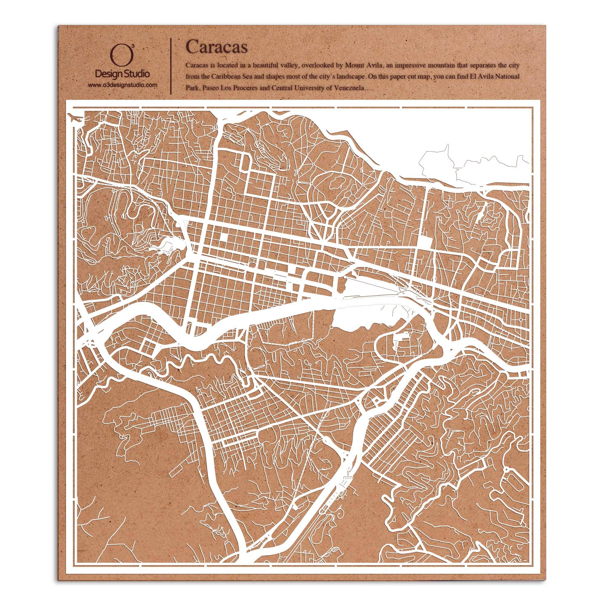 o3designstudio paper cut map Caracas White map art MU2304W