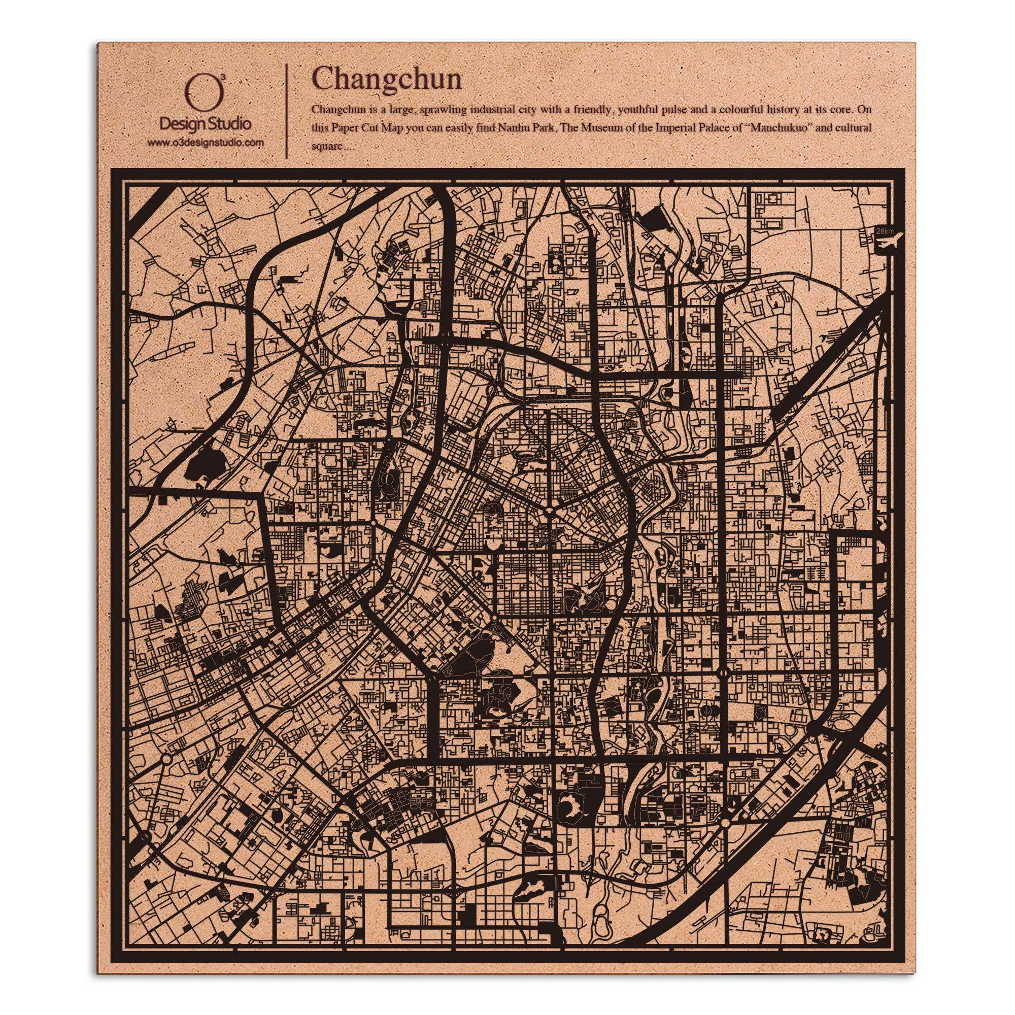 o3designstudio paper cut map Changchun Black map art MU1049B