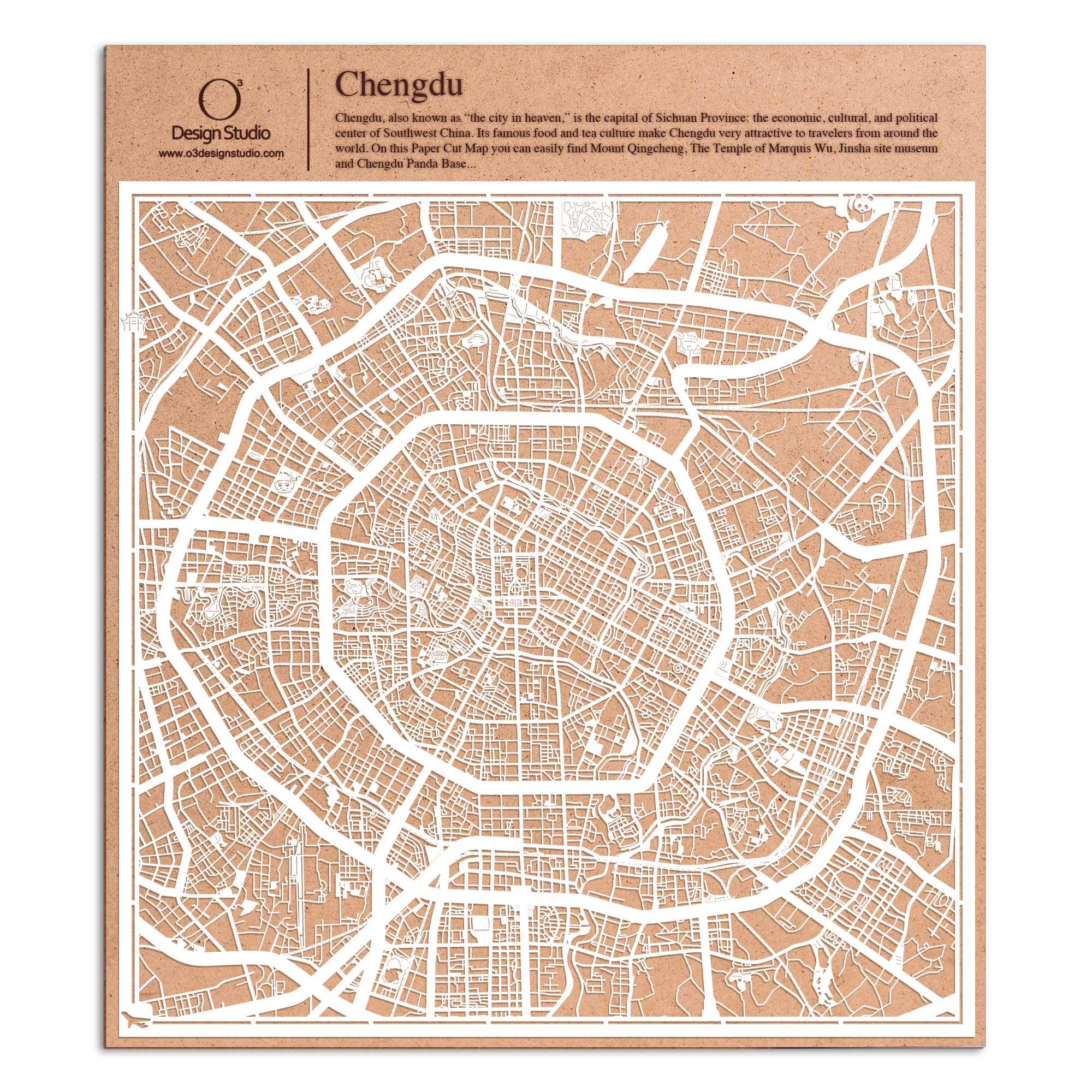o3designstudio paper cut map Chengdu White map art MU1025W