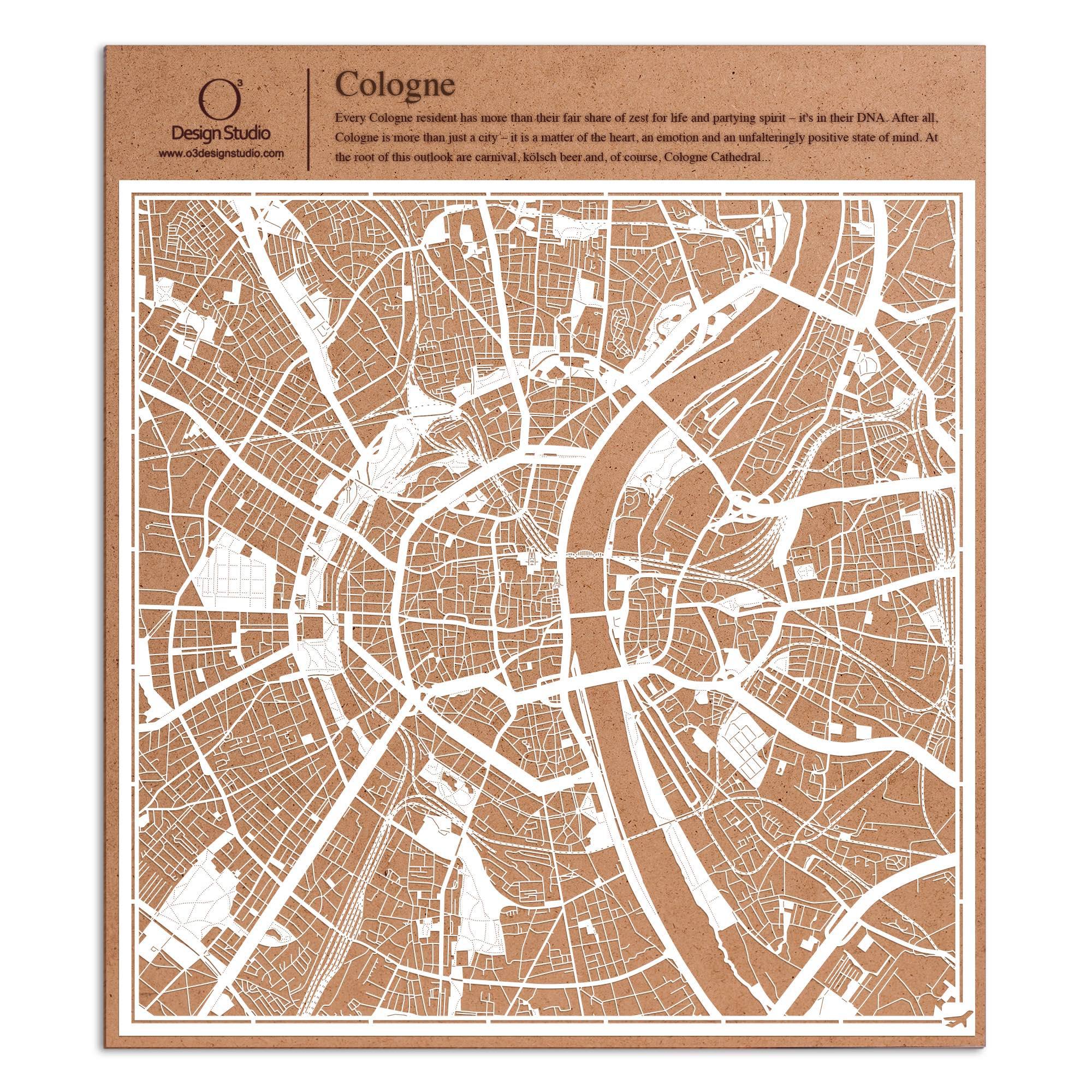 o3designstudio paper cut map Cologne White map art MU3037W