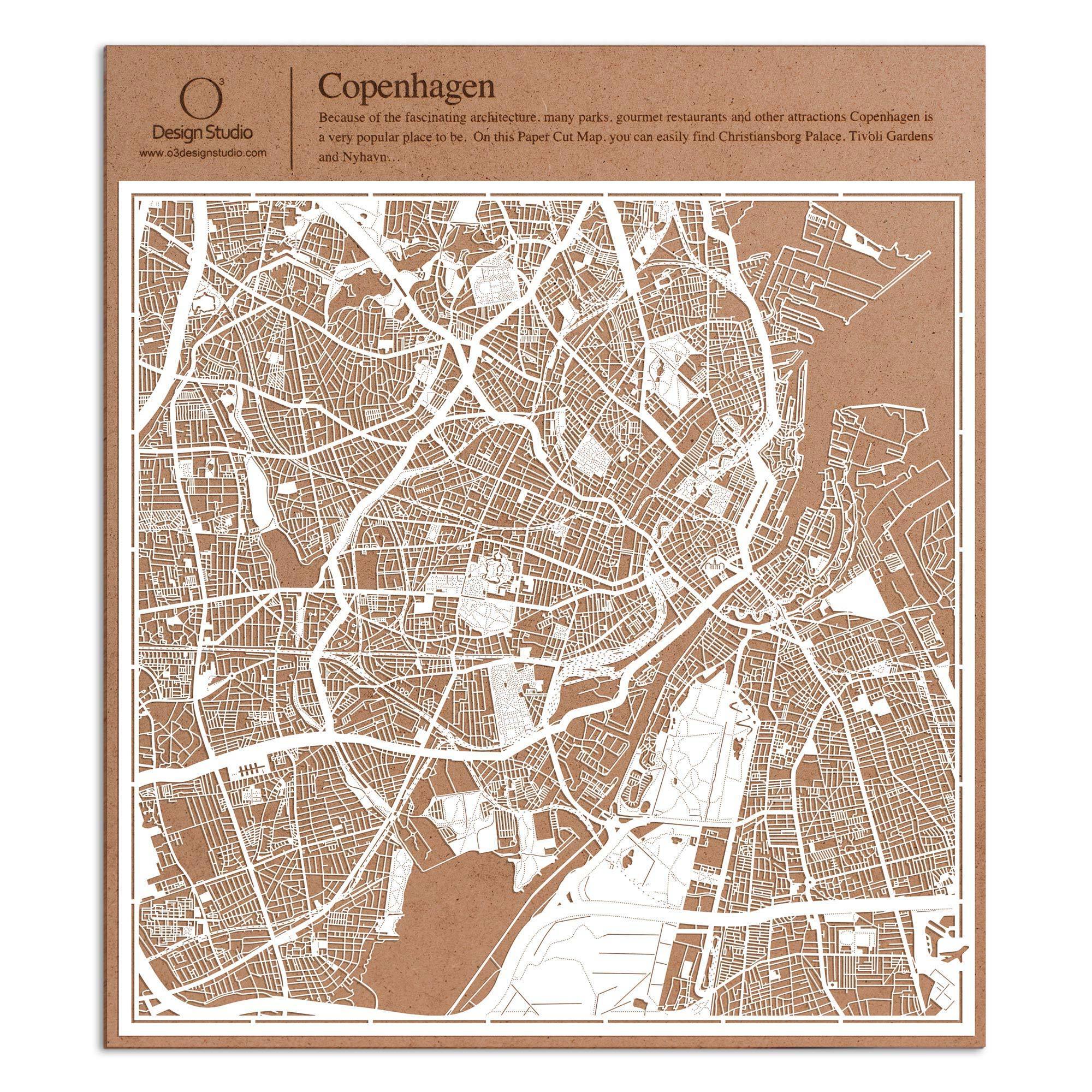 o3designstudio paper cut map Copenhagen White map art MU3015W