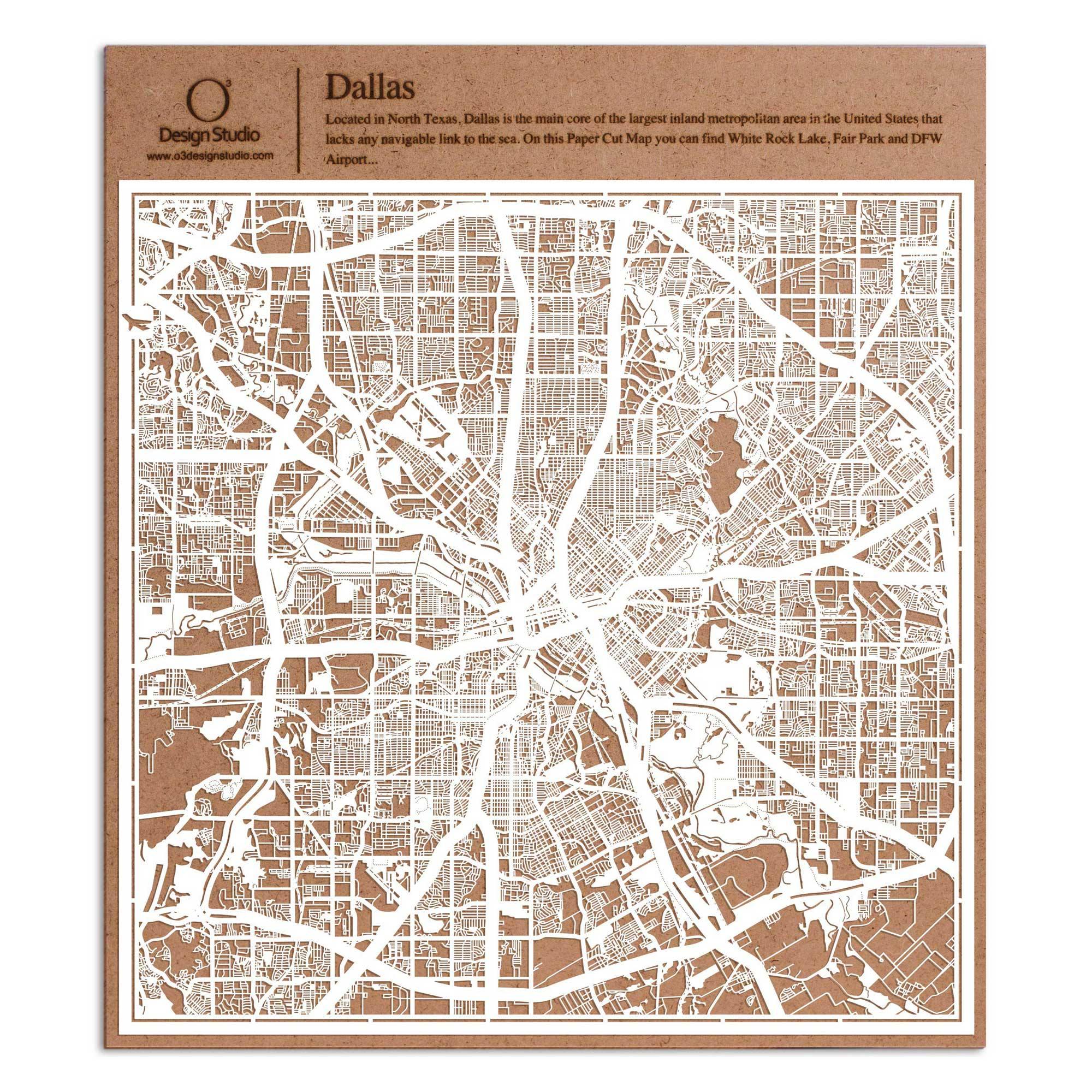 o3designstudio paper cut map Dallas White map art MU2015W