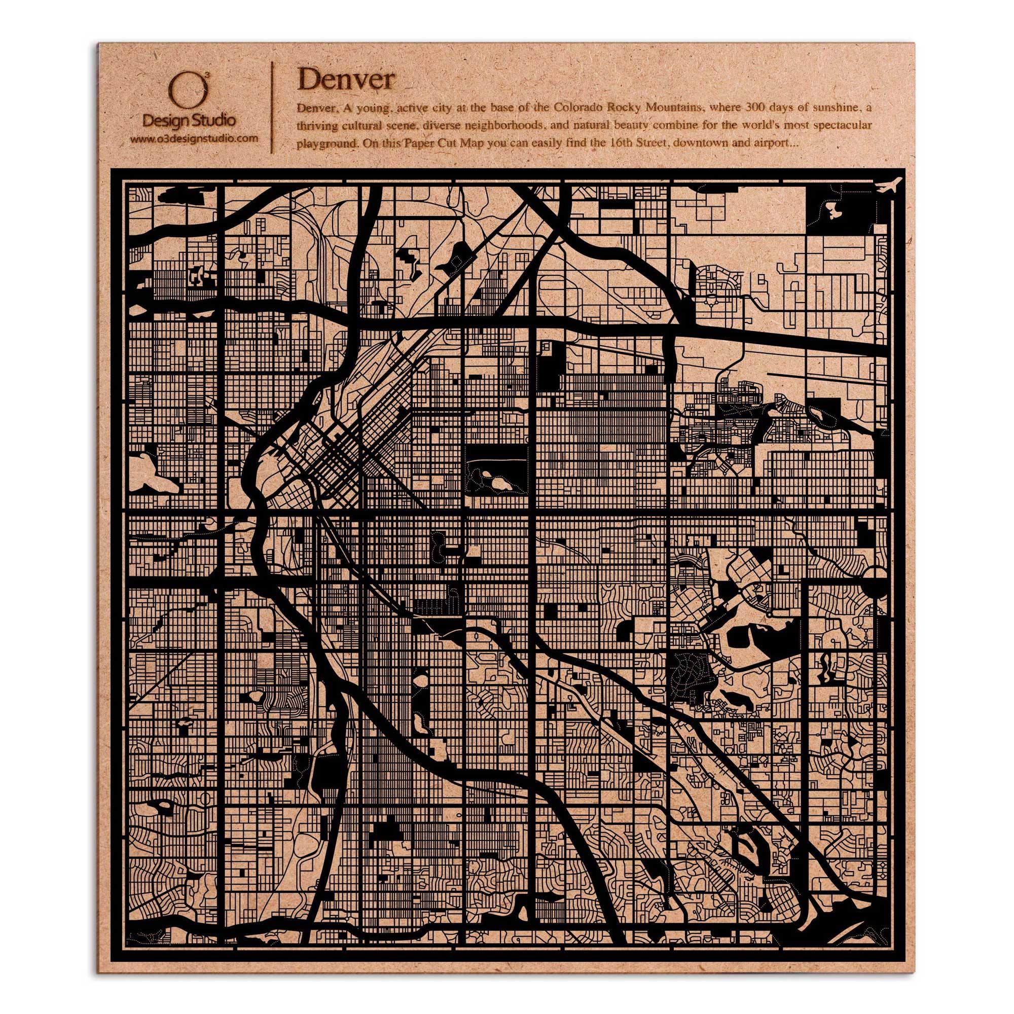 o3designstudio paper cut map Denver Black map art MU2018B