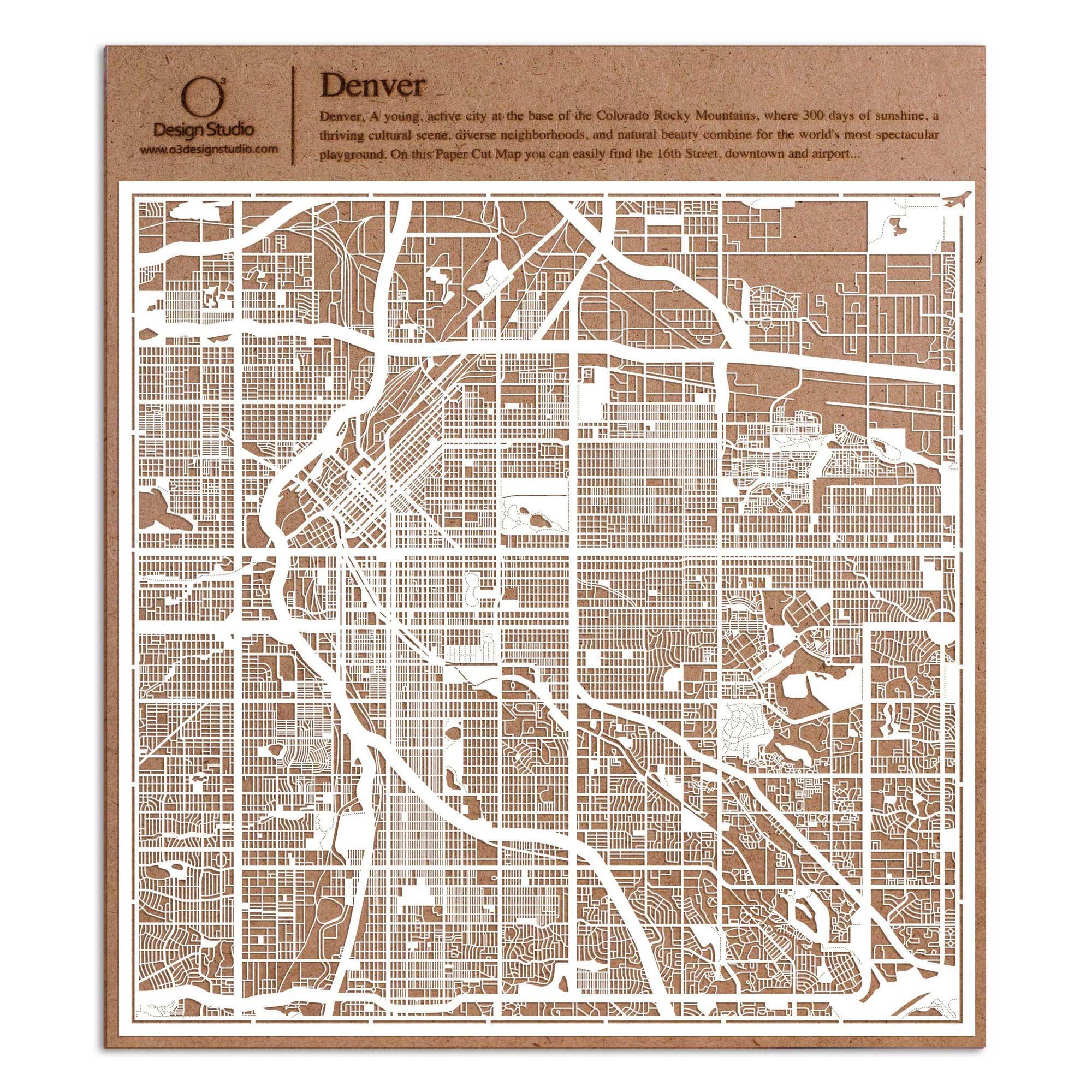 o3designstudio paper cut map Denver White map art MU2018W