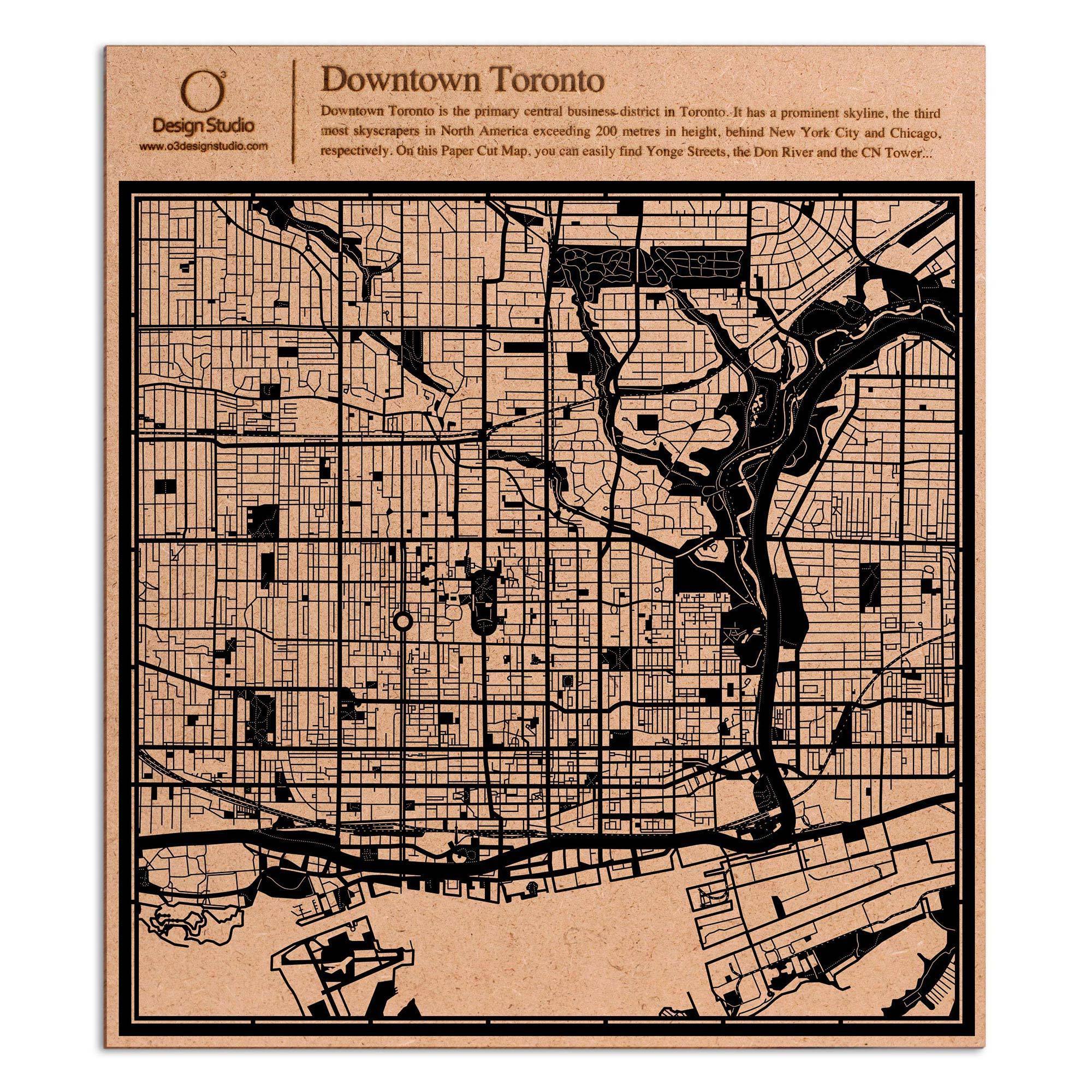 o3designstudio paper cut map Downtown Toronto Black map art MU2202B