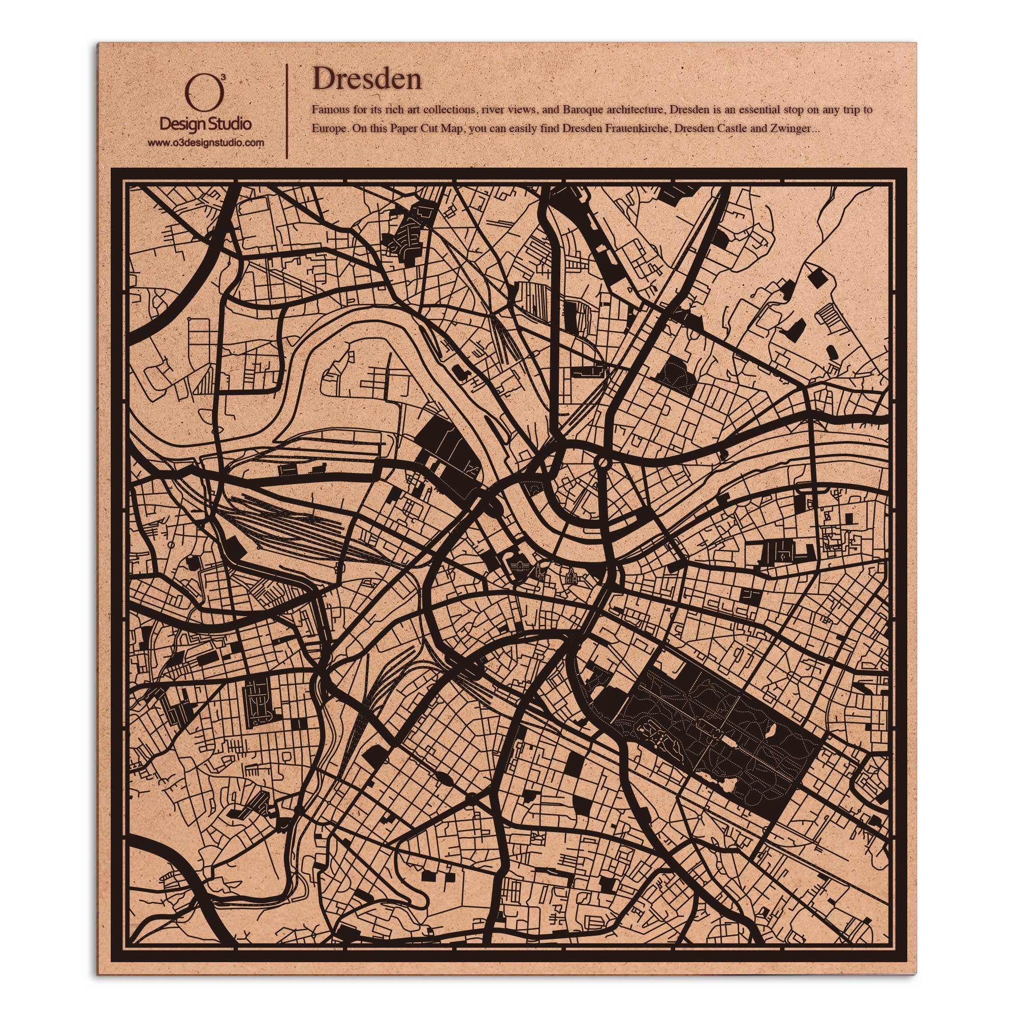 o3designstudio paper cut map Dresden Black map art MU3030B