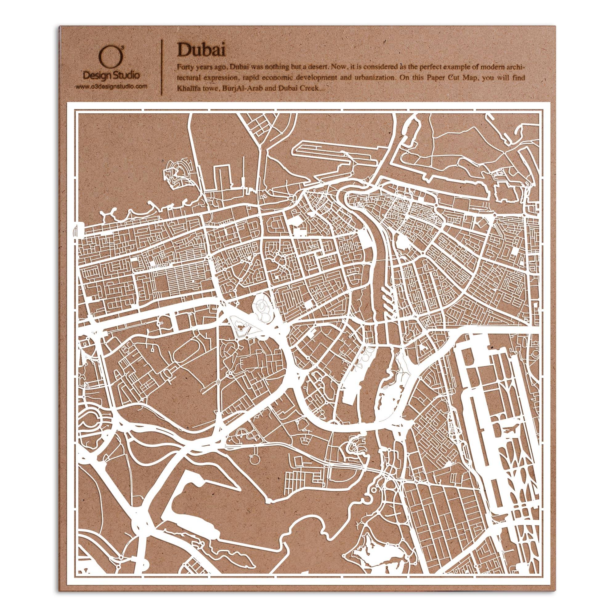 o3designstudio paper cut map Dubai White map art MU1006W