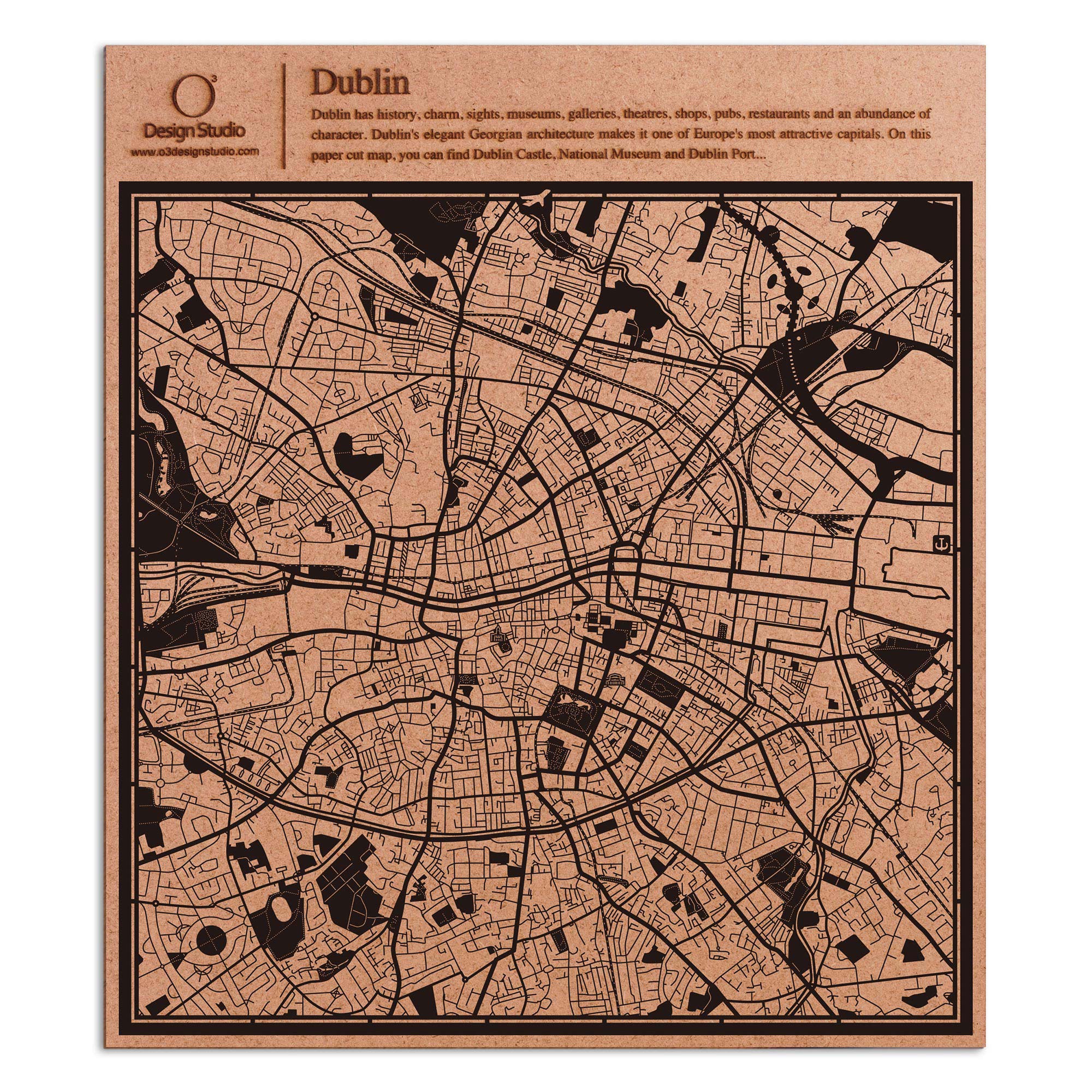 o3designstudio paper cut map Dublin Black map art MU3025B