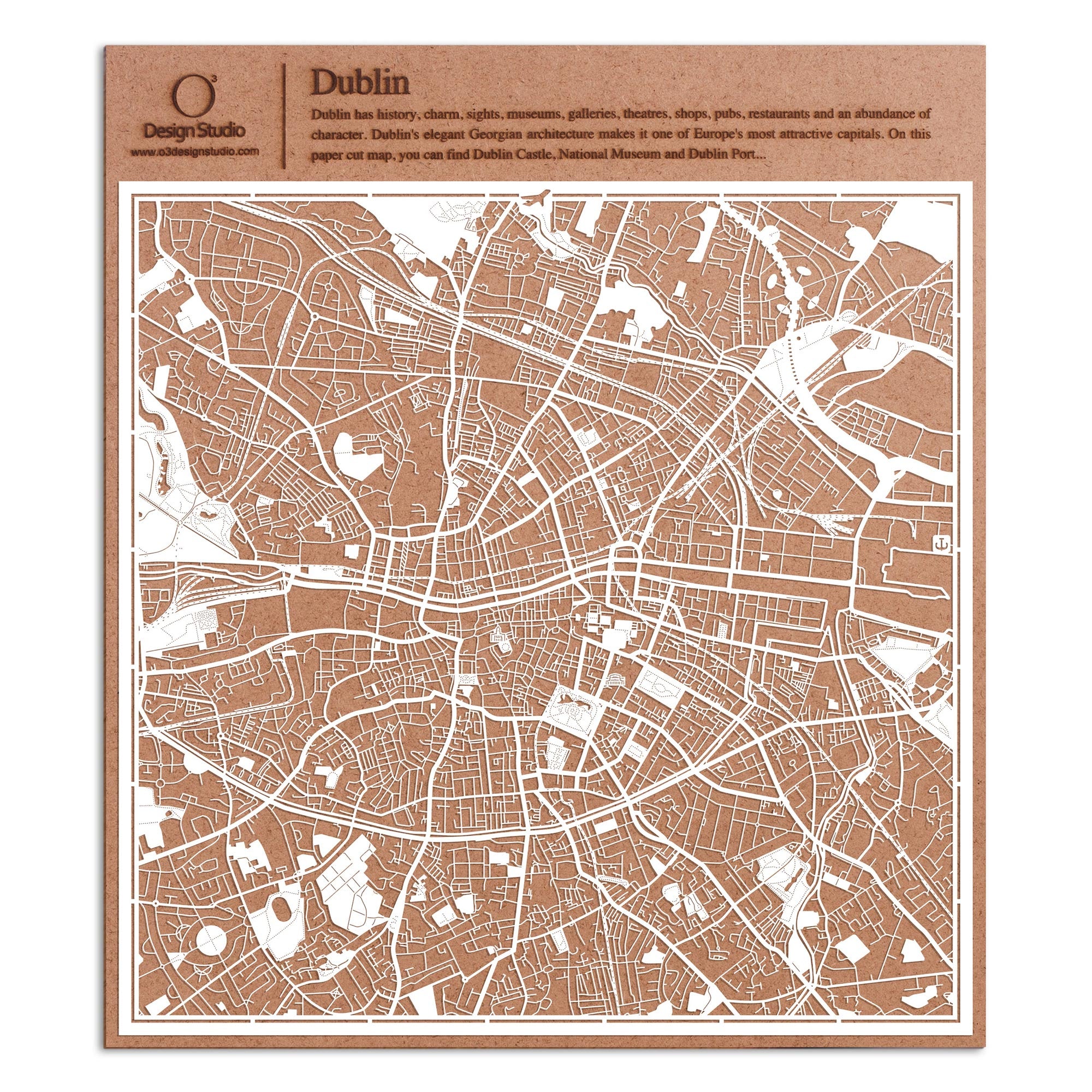 o3designstudio paper cut map Dublin White map art MU3025W