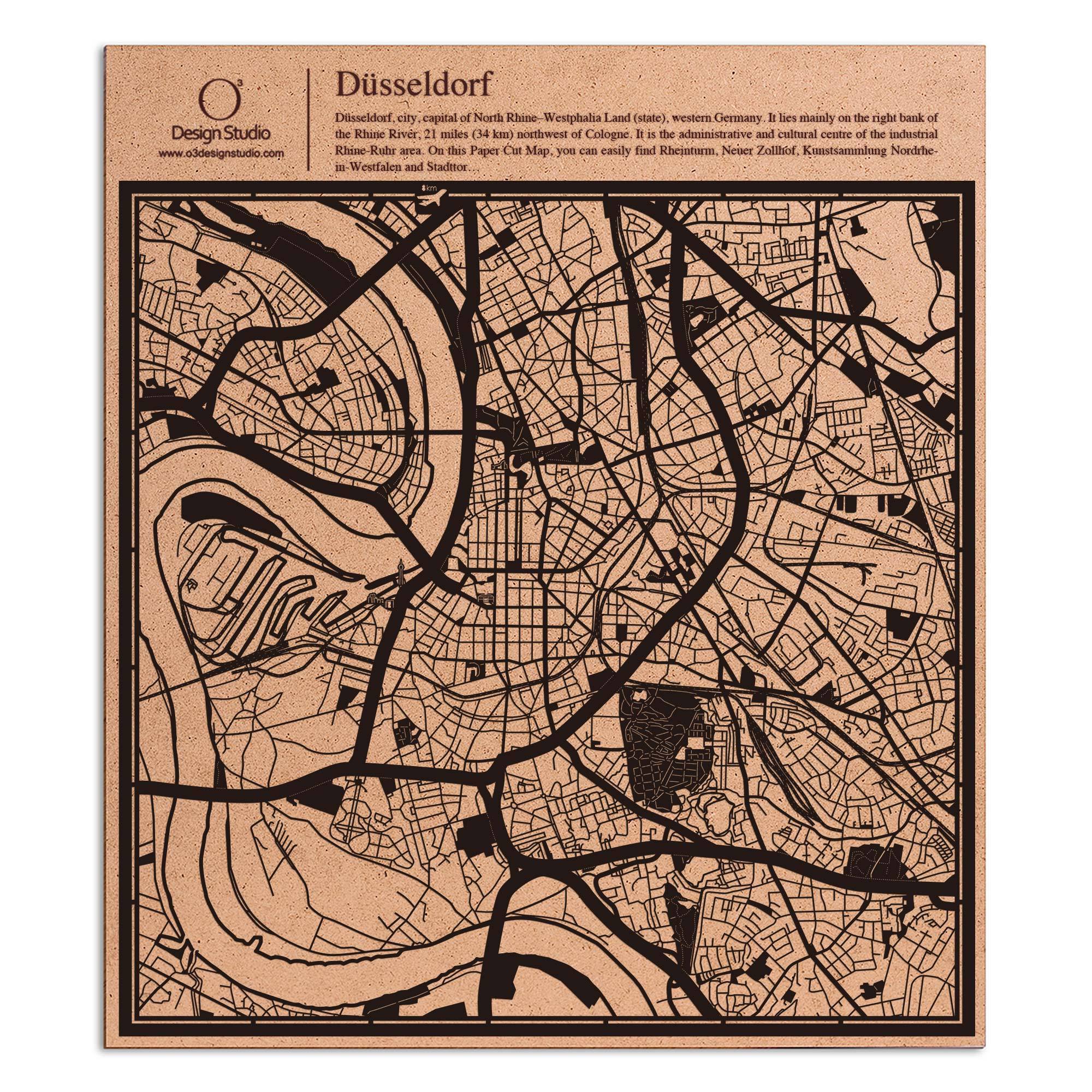 o3designstudio paper cut map Dusseldorf Black map art MU3052B
