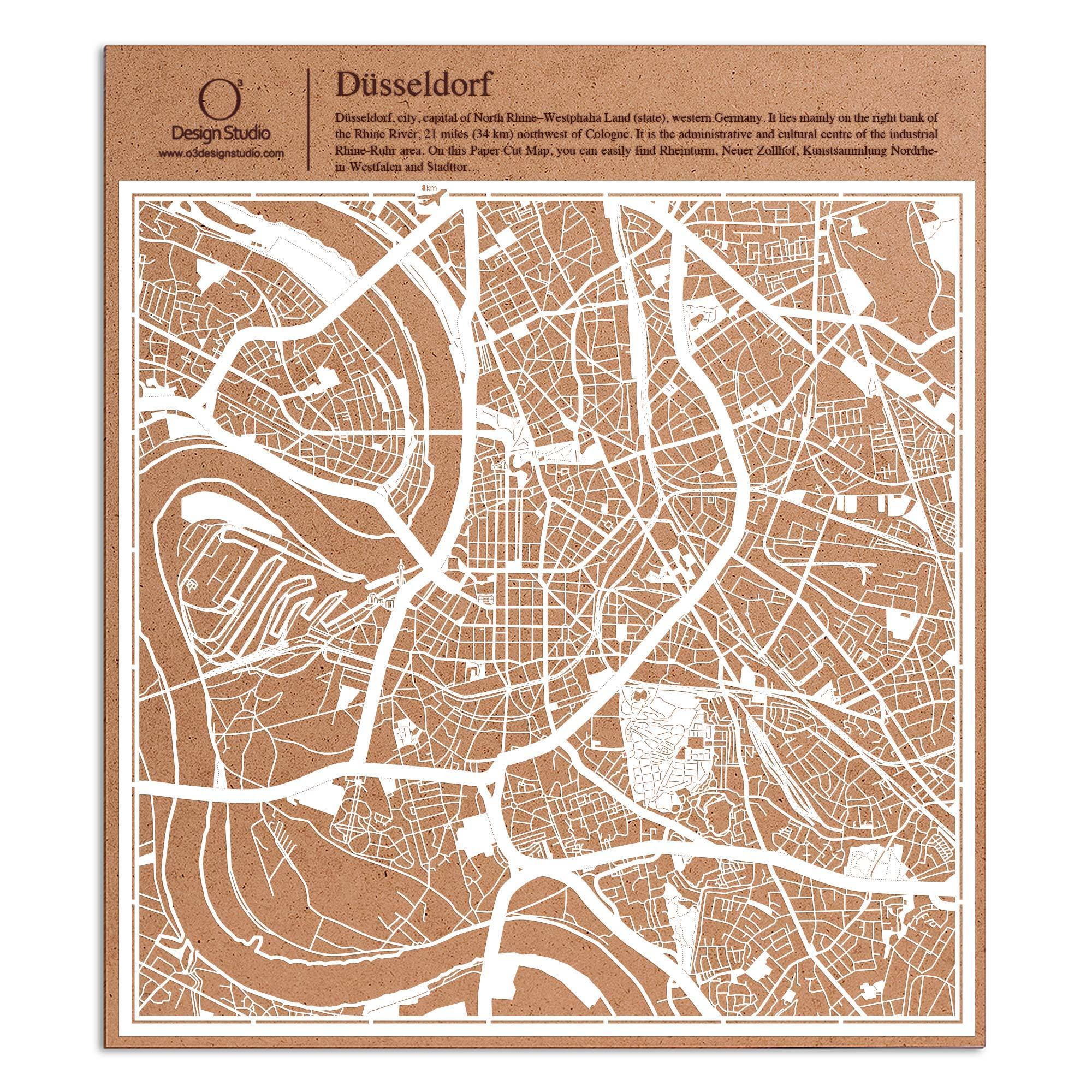 o3designstudio paper cut map Dusseldorf White map art MU3052W
