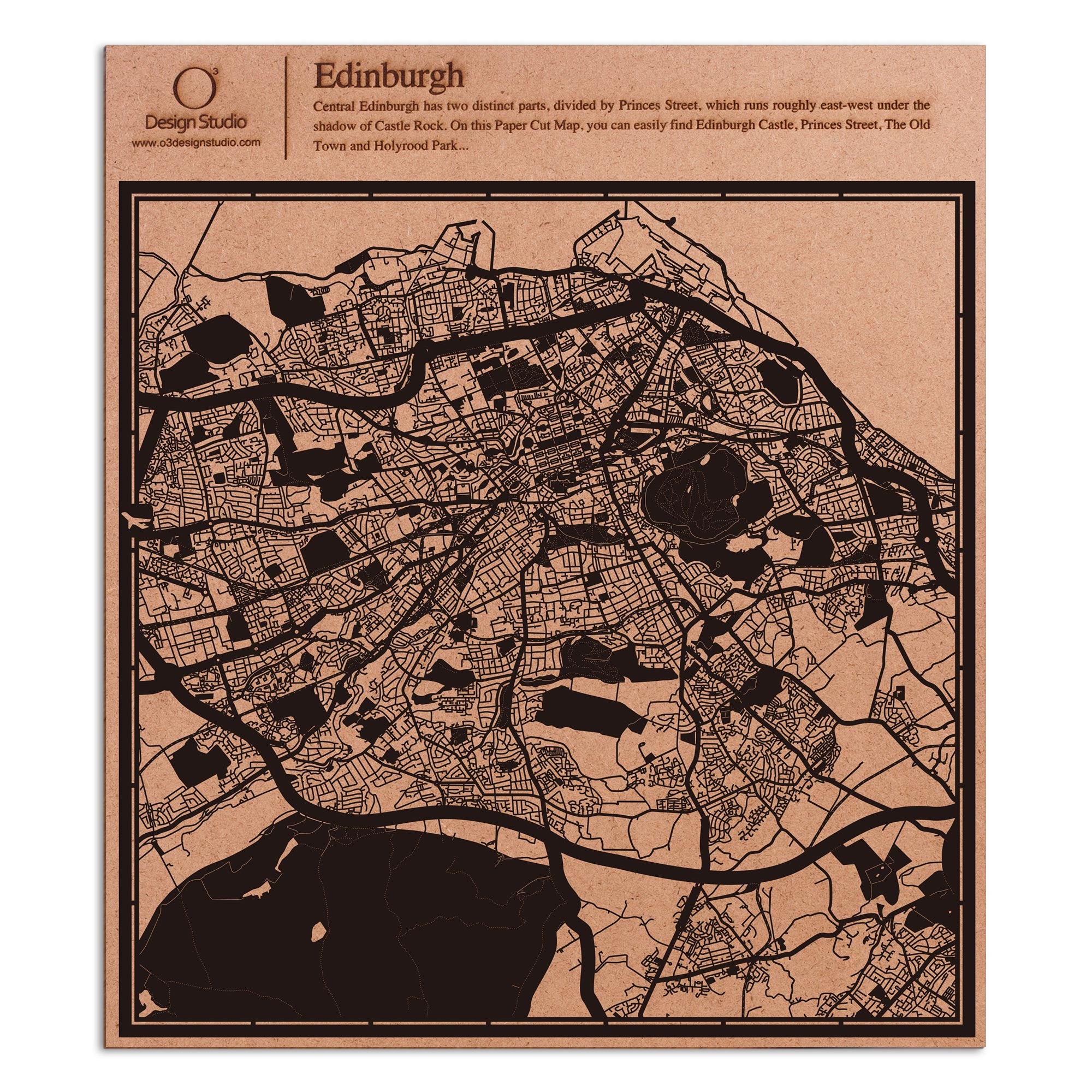 o3designstudio paper cut map Edinburgh Black map art MU3019B