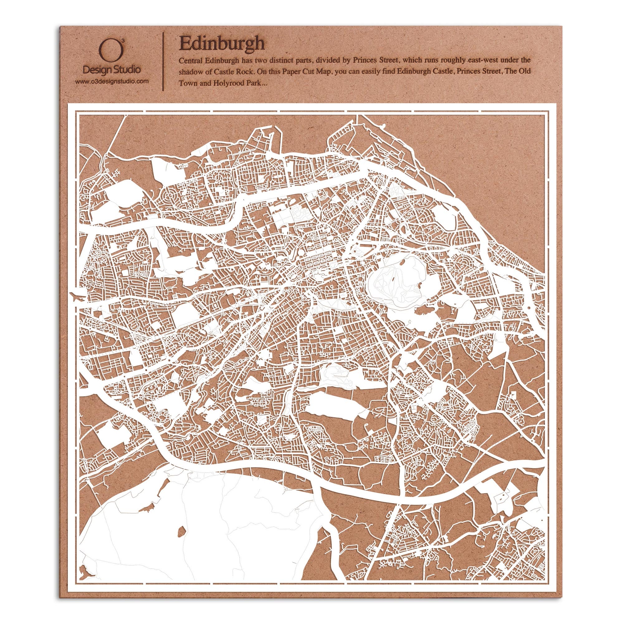 o3designstudio paper cut map Edinburgh White map art MU3019W