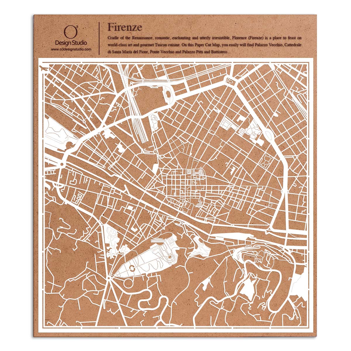 o3designstudio paper cut map Firenze White map art MU3040W