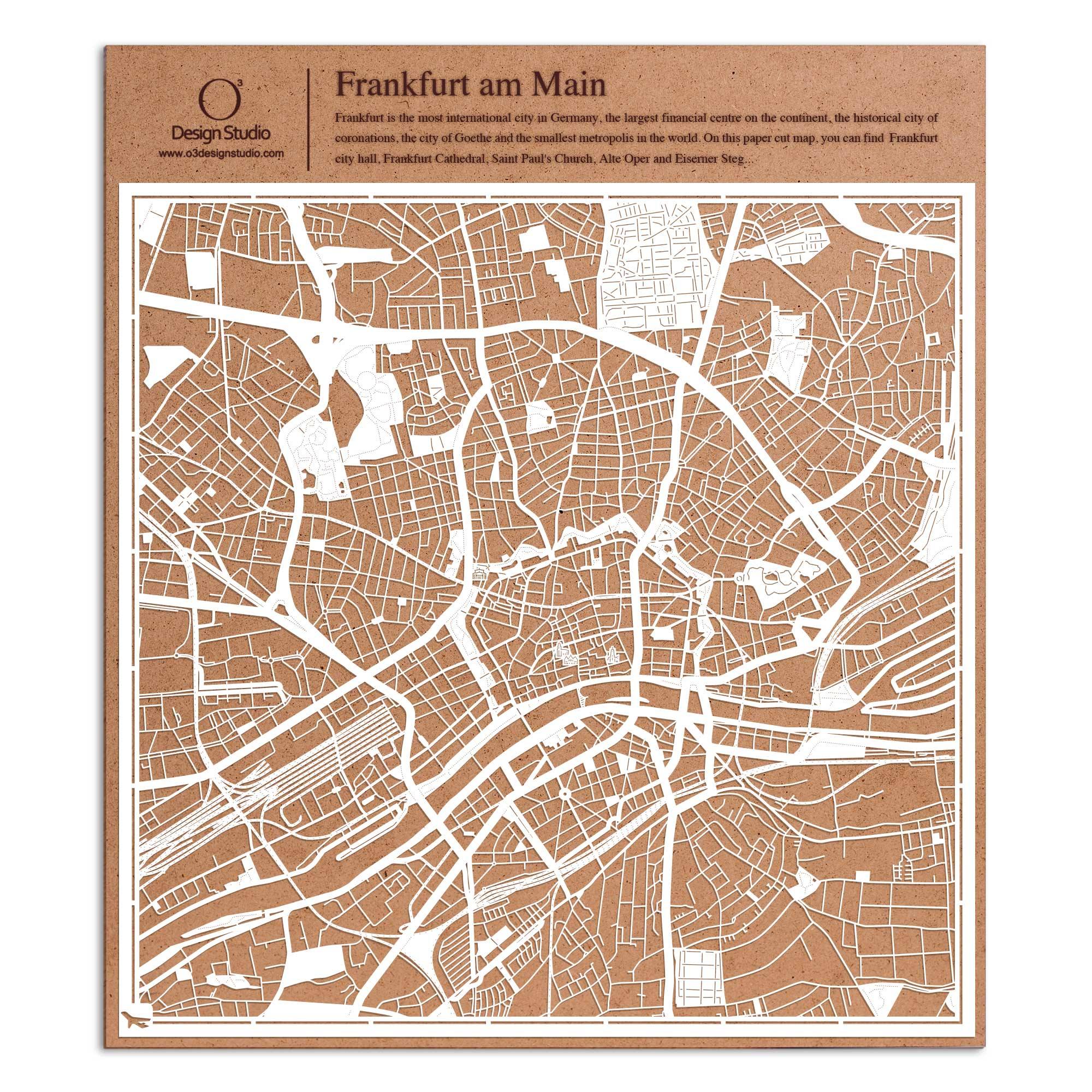 o3designstudio paper cut map Frankfurt am Main White map art MU3031W