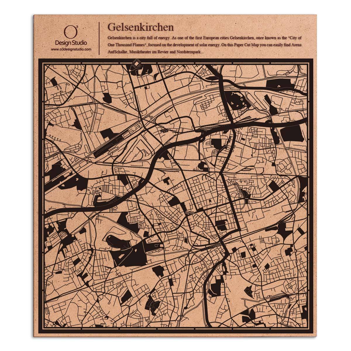 o3designstudio paper cut map Gelsenkirchen Black map art MU3044B