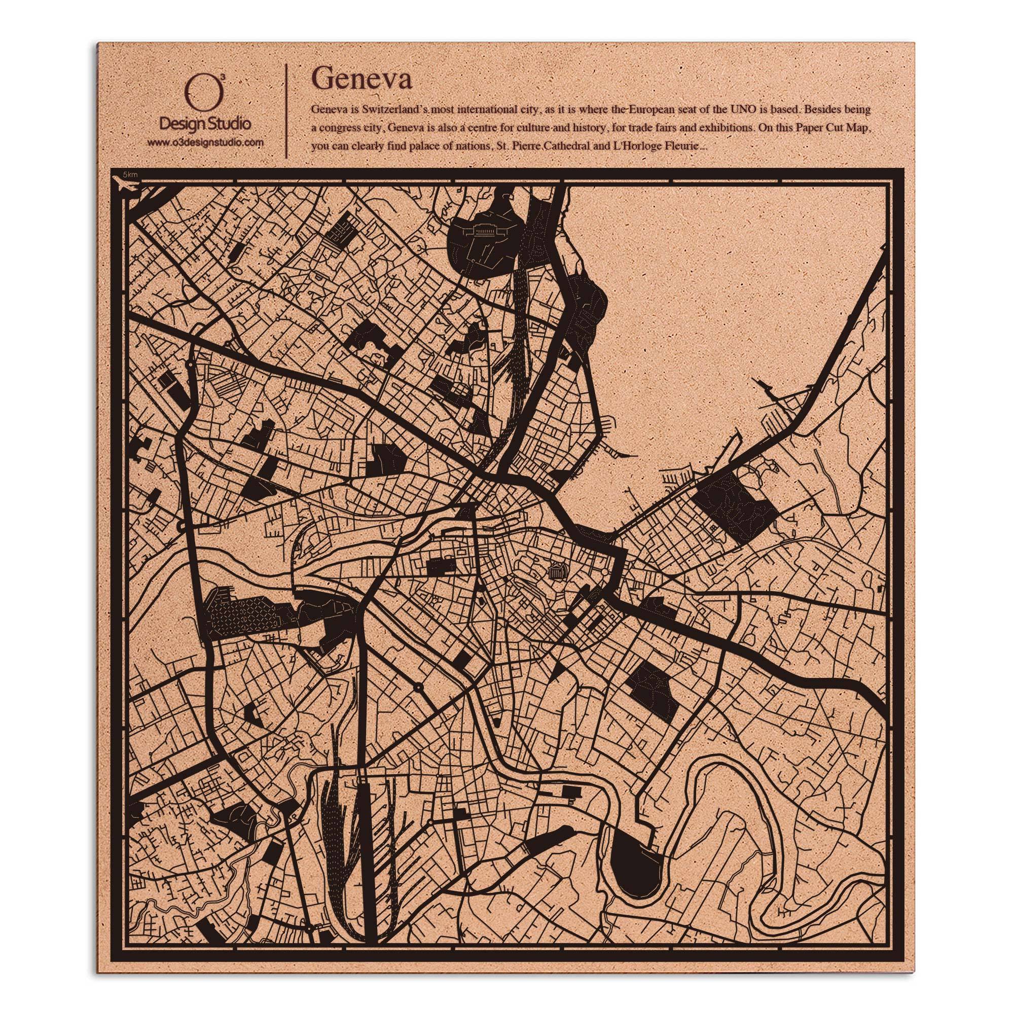 o3designstudio paper cut map Geneva Black map art MU3059B
