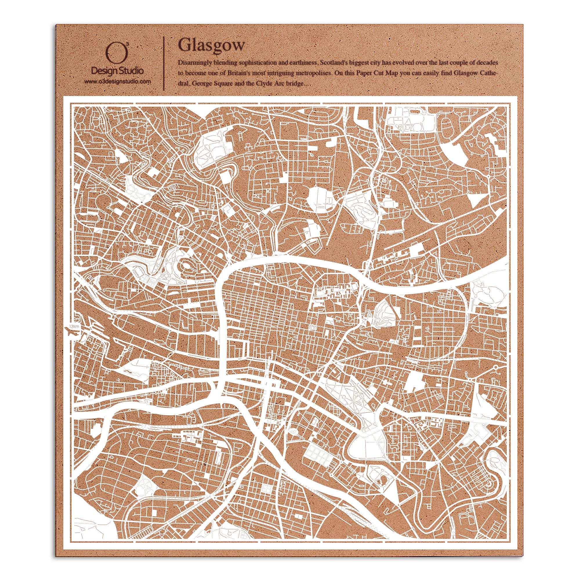 o3designstudio paper cut map Glasgow White map art MU3057W