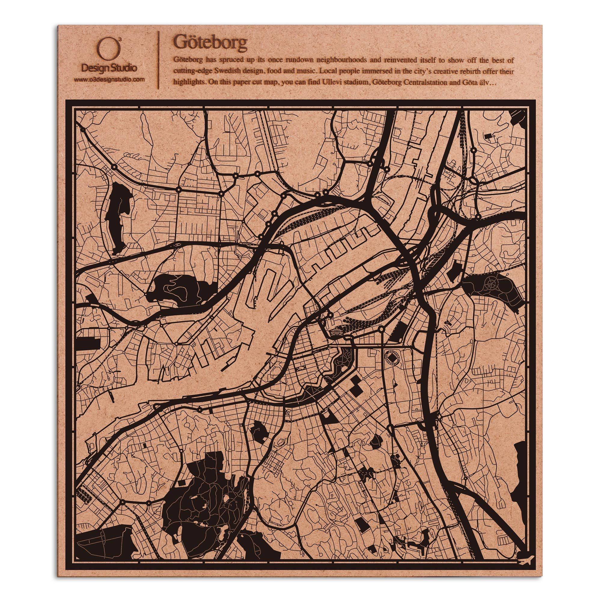 o3designstudio paper cut map Goteborg Black map art MU3021B