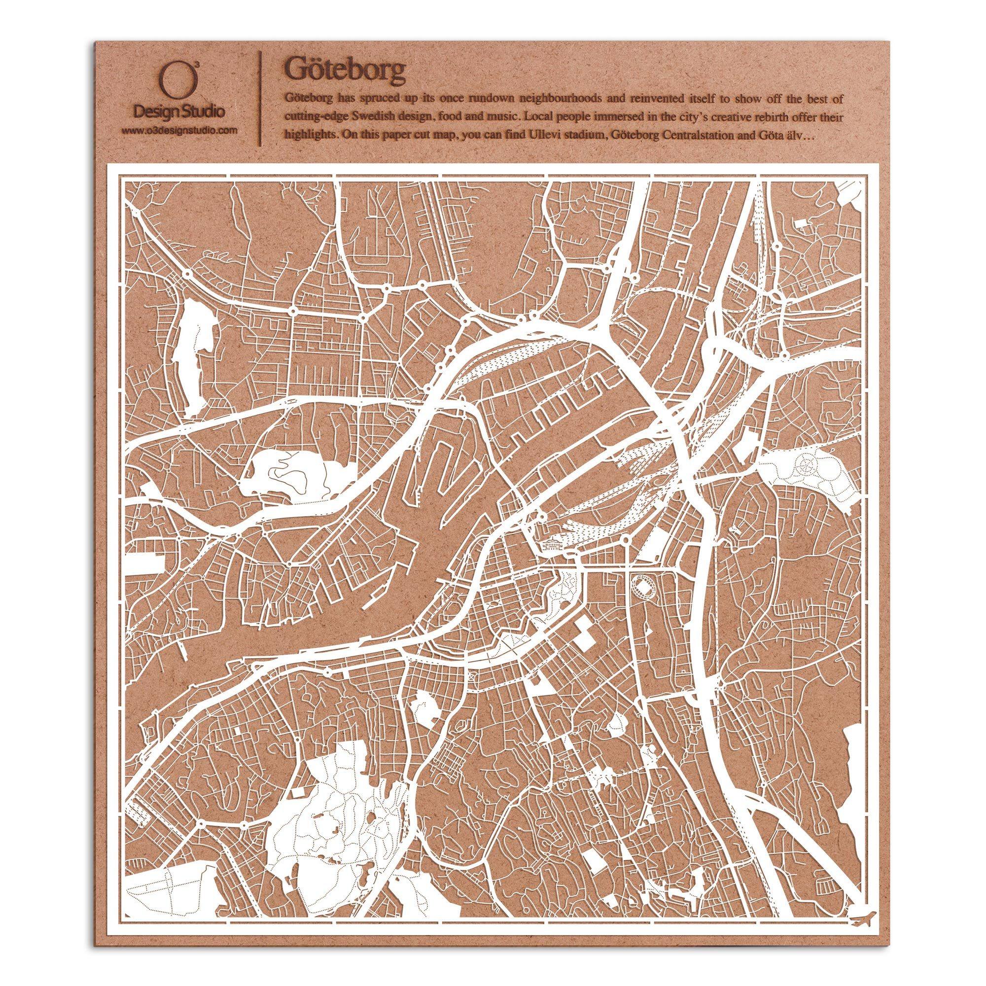 o3designstudio paper cut map Goteborg White map art MU3021W