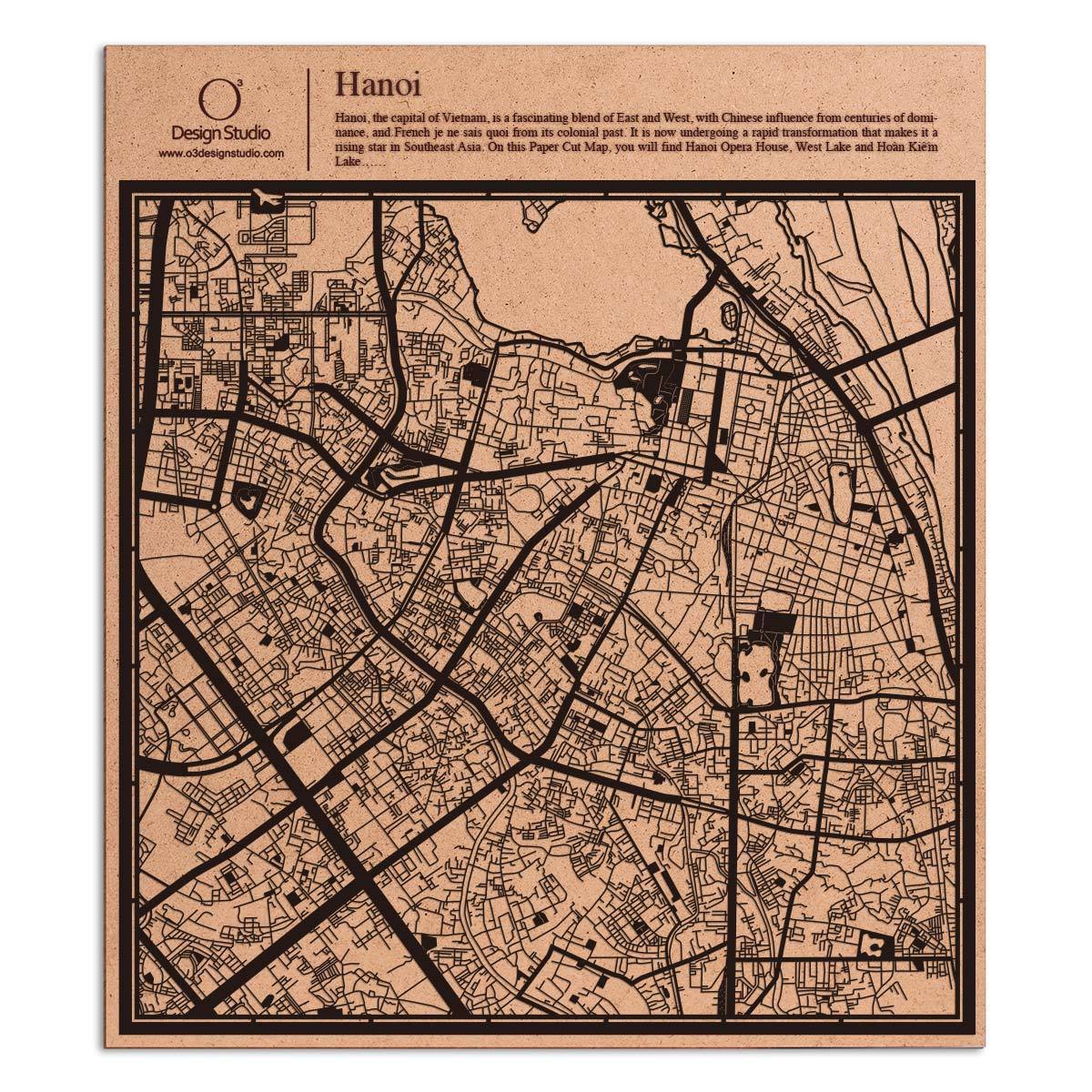 o3designstudio paper cut map Hanoi Black map art MU1030B