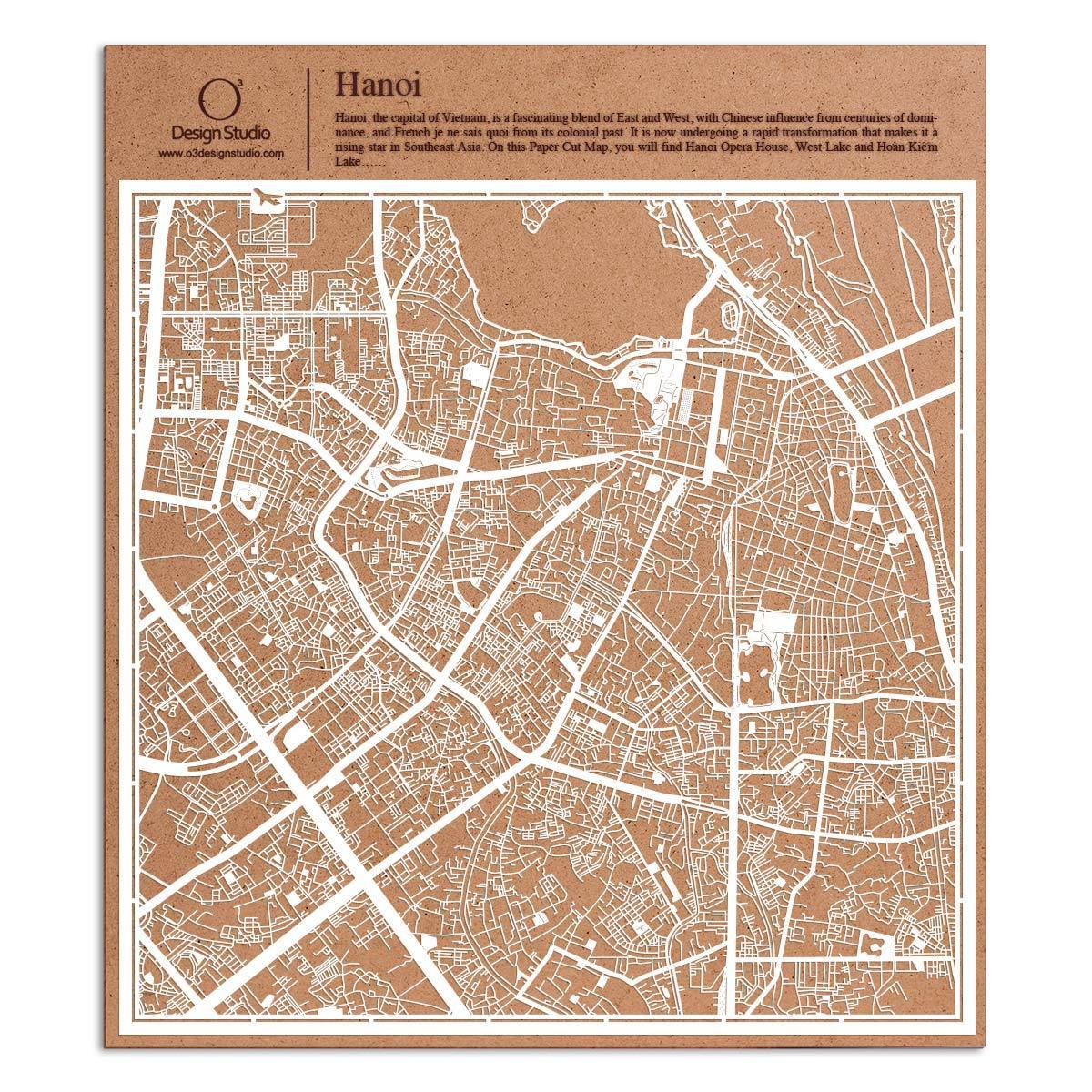 o3designstudio paper cut map Hanoi White map art MU1030W