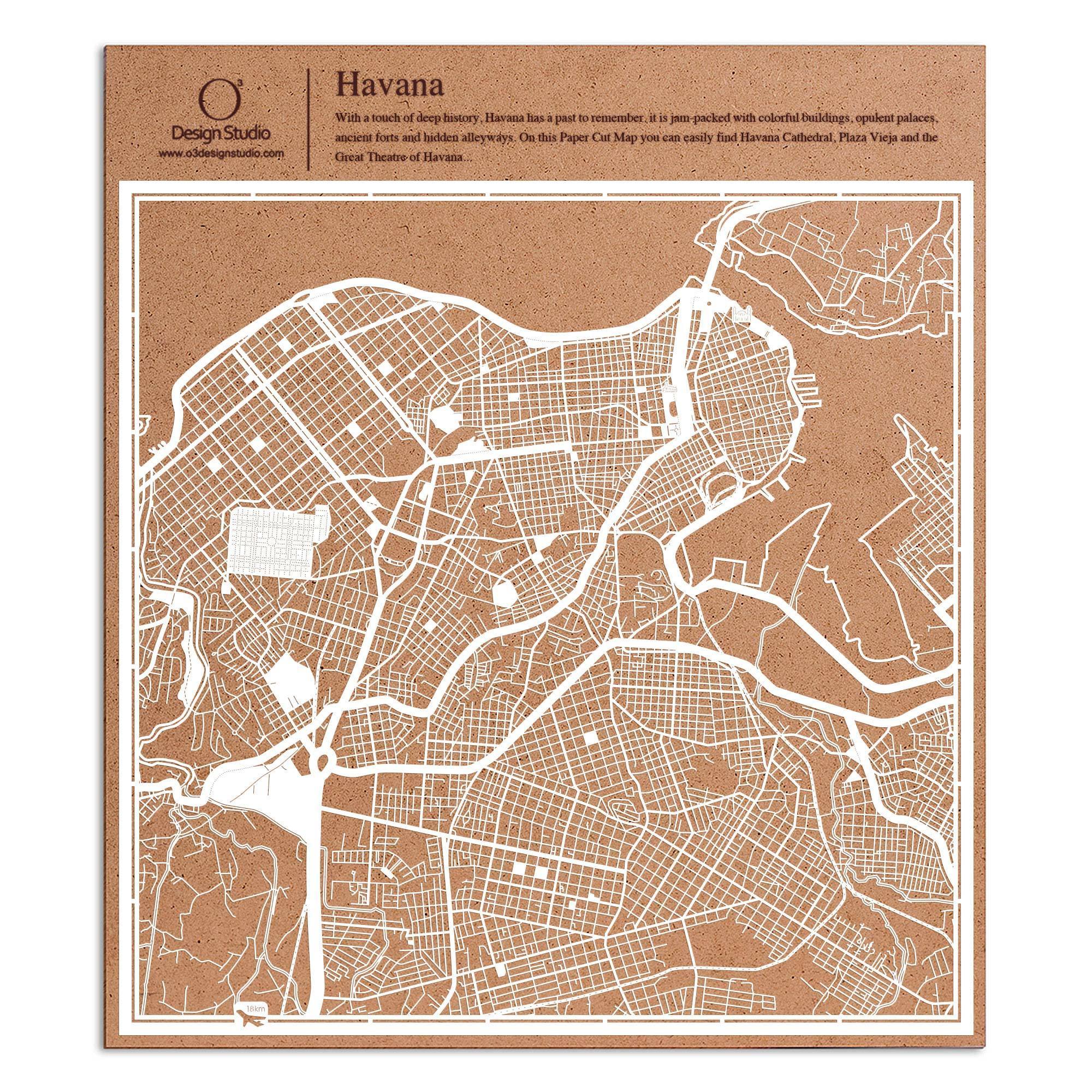 o3designstudio paper cut map Havana White map art MU2310W