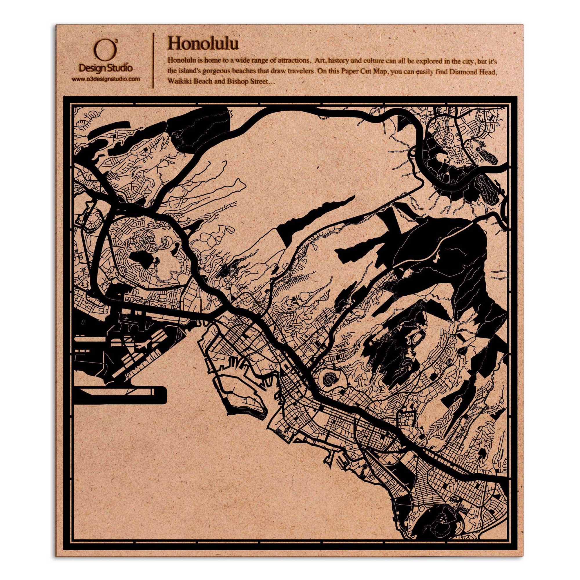 o3designstudio paper cut map Honolulu Black map art MU2011B