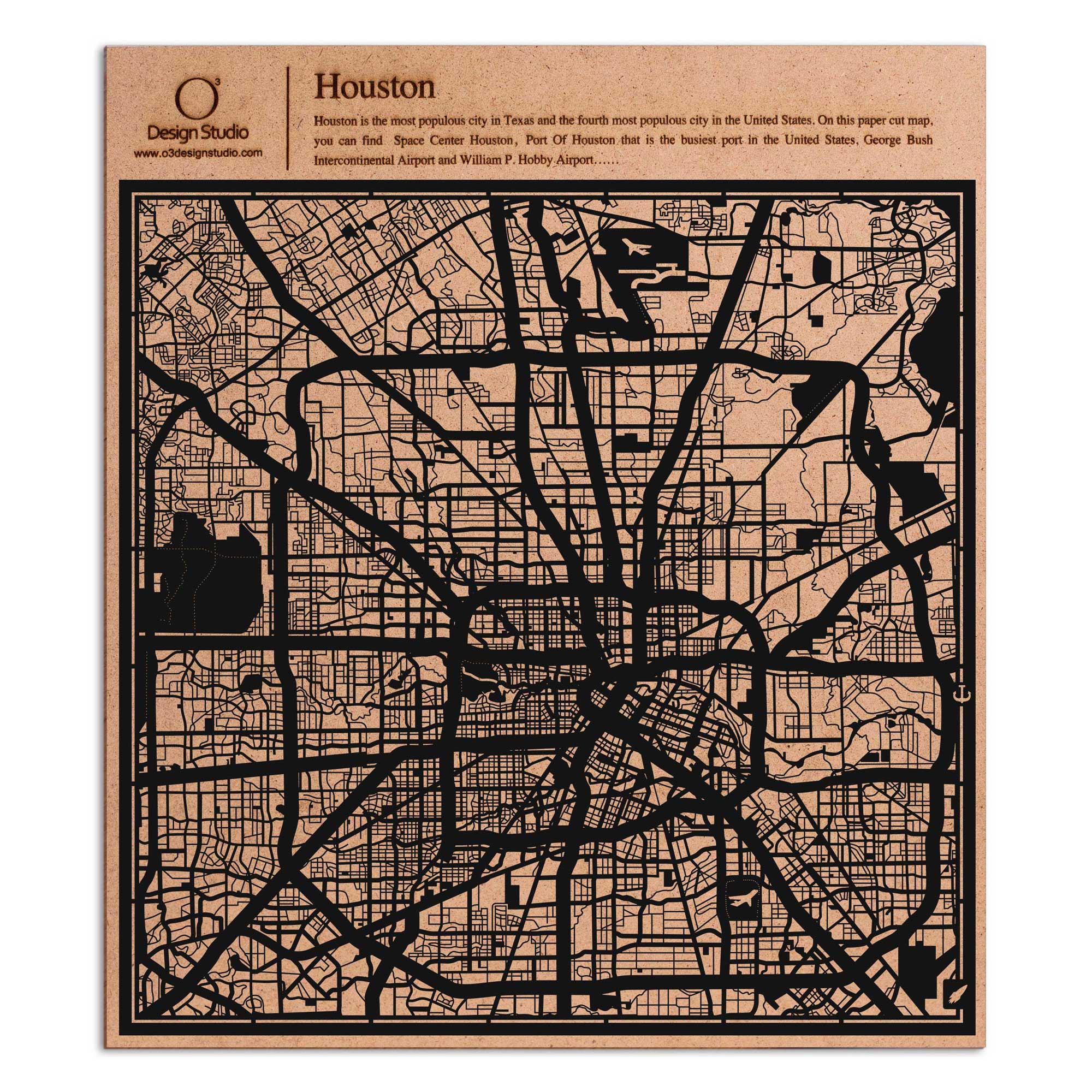 o3designstudio paper cut map Houston Black map art MU2005B