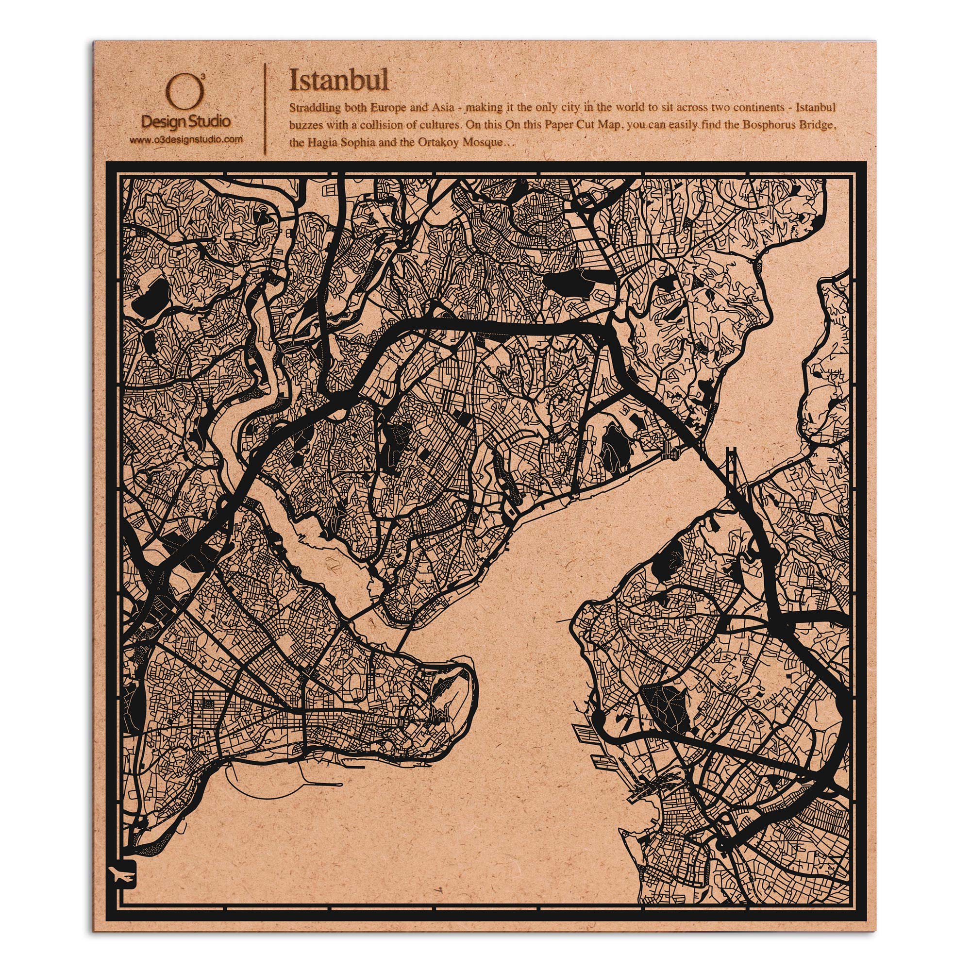 o3designstudio paper cut map Istanbul Black map art MU1009B
