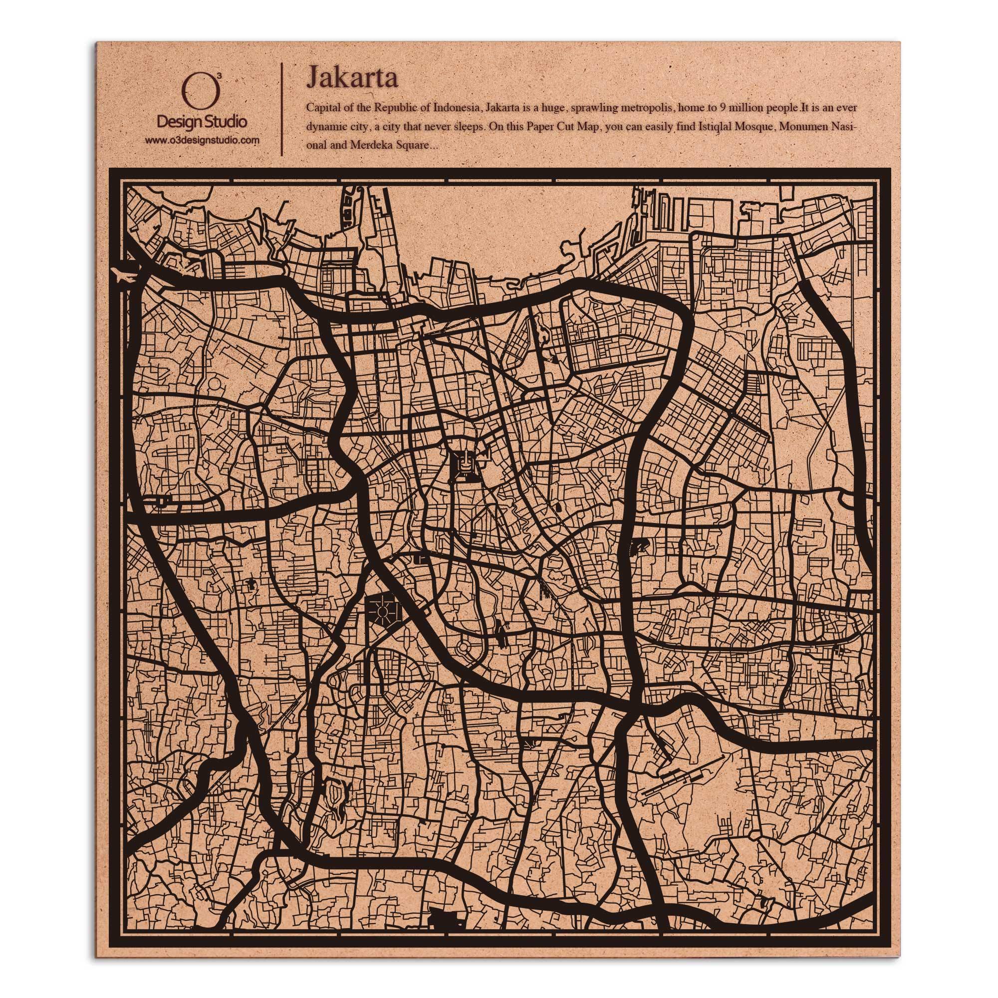 o3designstudio paper cut map Jakarta Black map art MU1018B