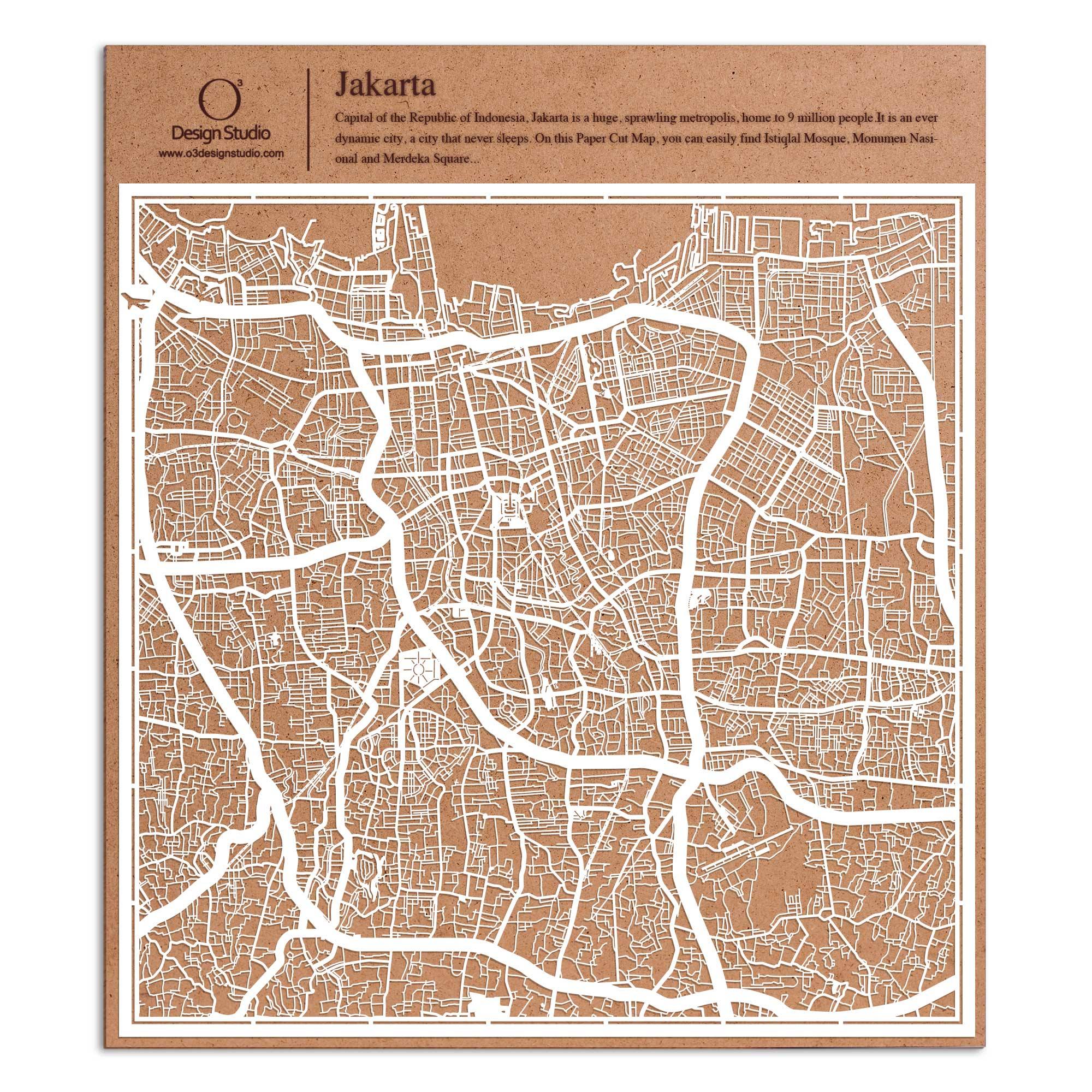 o3designstudio paper cut map Jakarta White map art MU1018W
