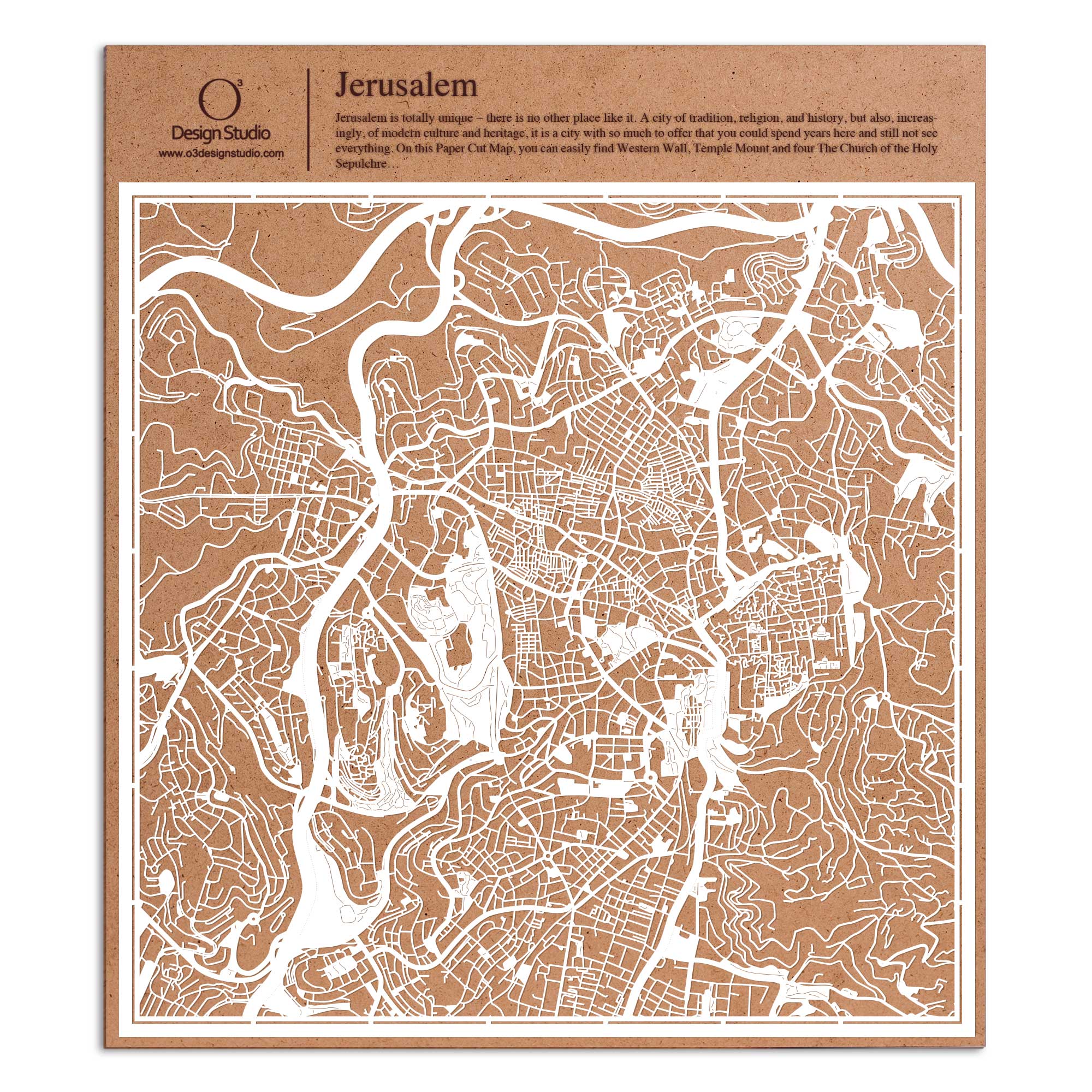 o3designstudio paper cut map Jerusalem White map art MU1016W