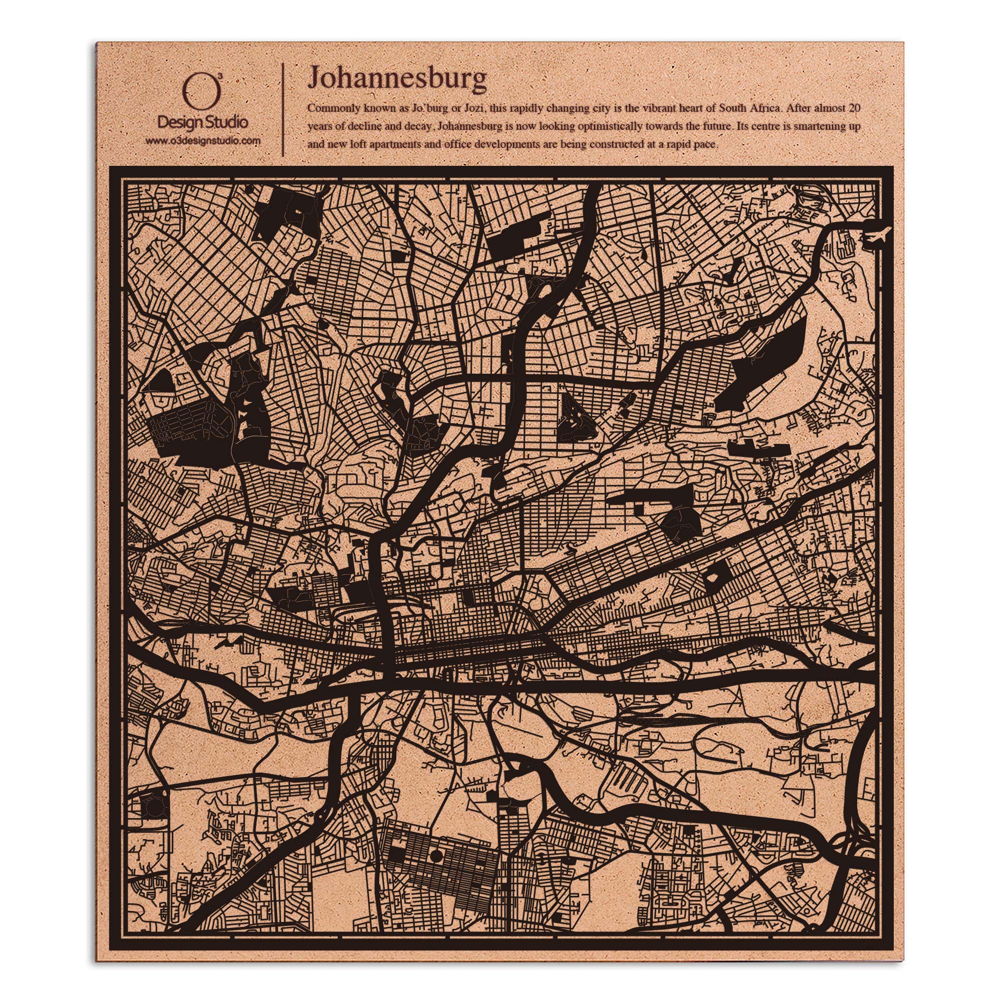 o3designstudio paper cut map Johannesburg Black map art MU4006B
