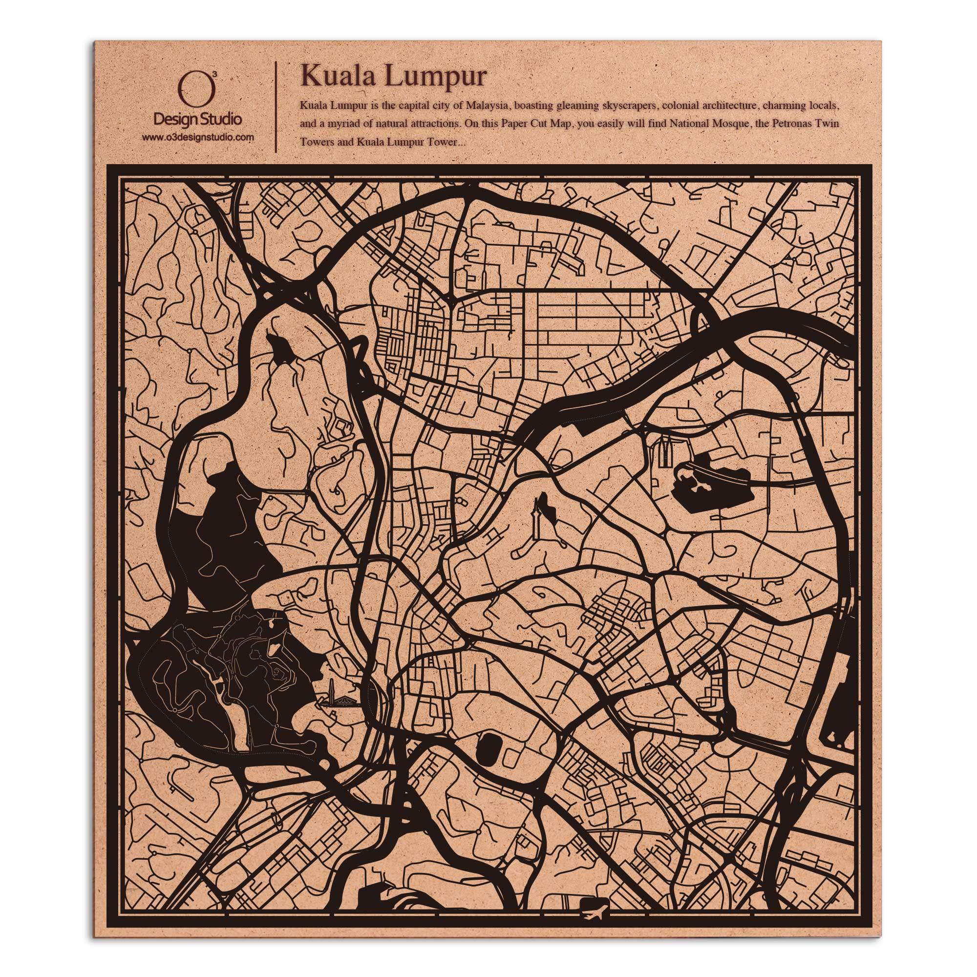 o3designstudio paper cut map Kuala Lumpur Black map art MU1017B