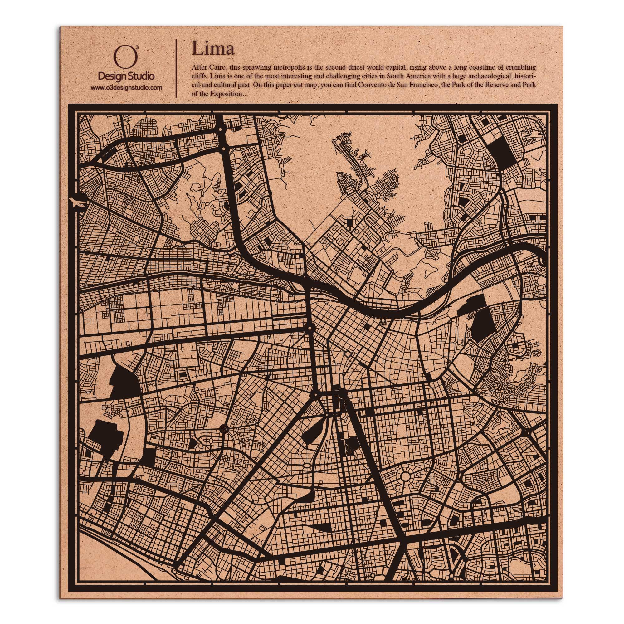 o3designstudio paper cut map Lima Black map art MU2303B
