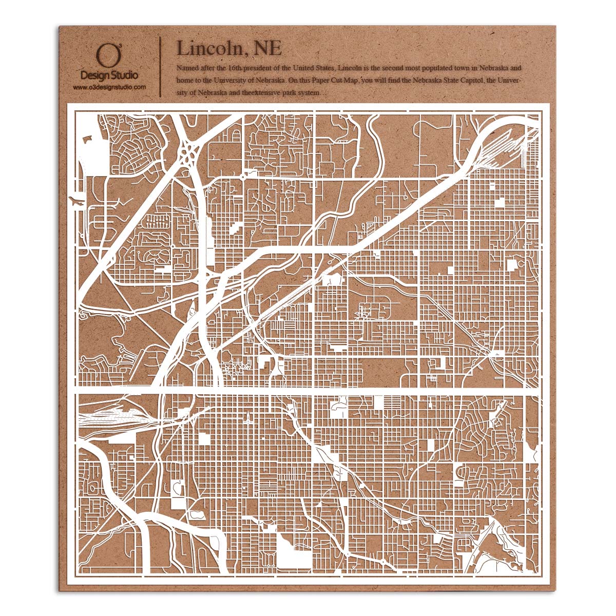 o3designstudio paper cut map Lincoln NE White map art MU2034W