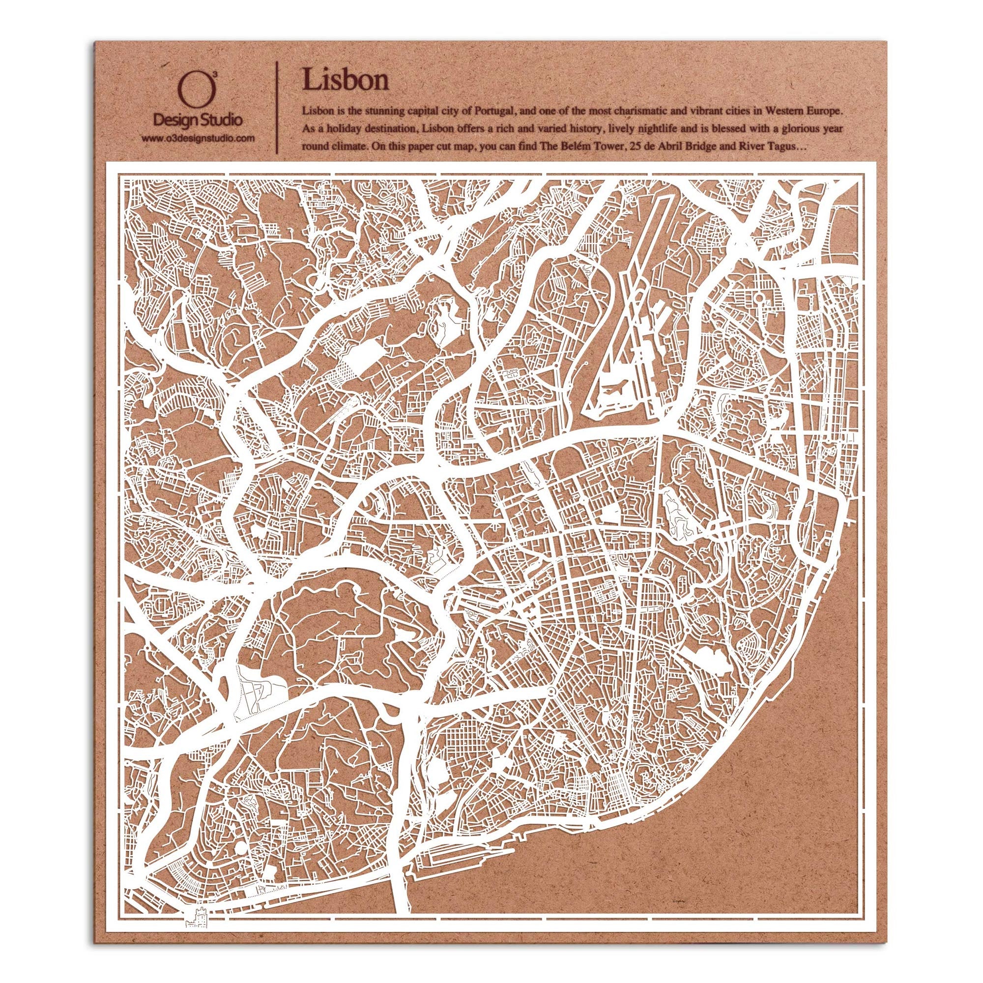 o3designstudio paper cut map Lisbon White map art MU3028W