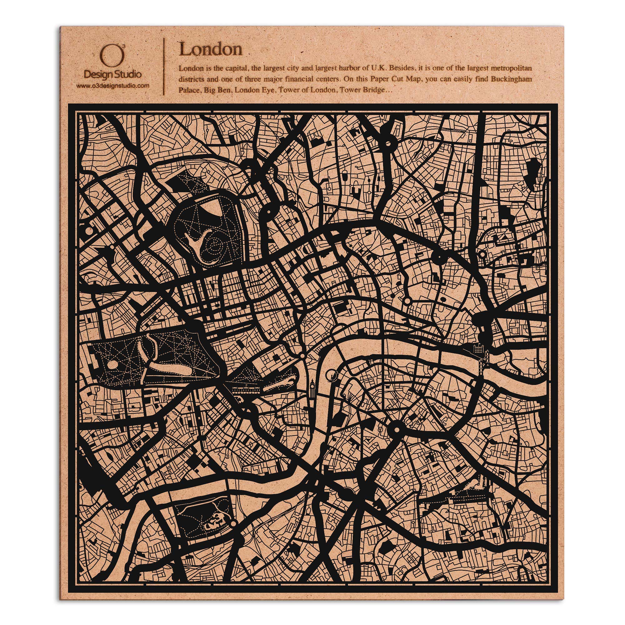 o3designstudio paper cut map London Black map art MU3001B