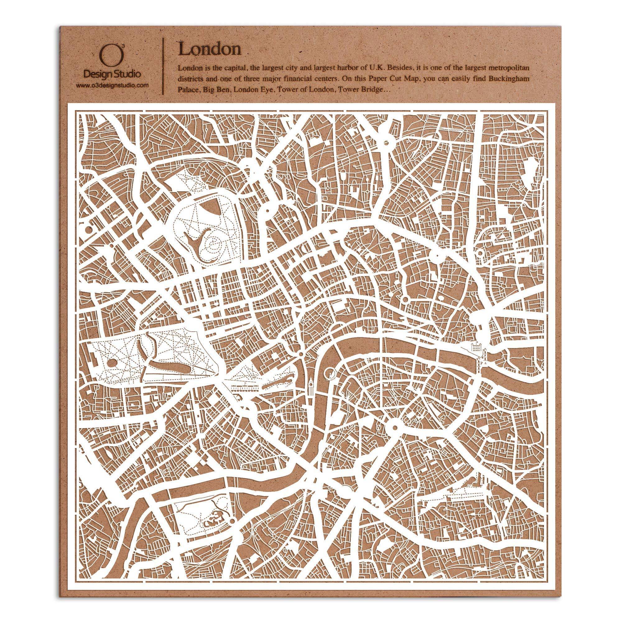 o3designstudio paper cut map London White map art MU3001W